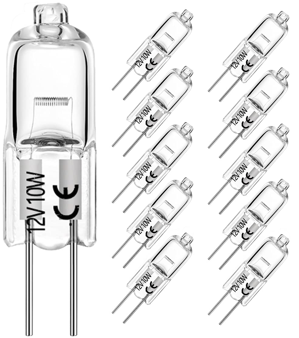 Ybek G4 Halogen Bulbs 10W 12V T3 Jc Type 2 Pin Base Replacement For Landscape Under Cabinet Puck Light Track Lighting Dimmable(1
