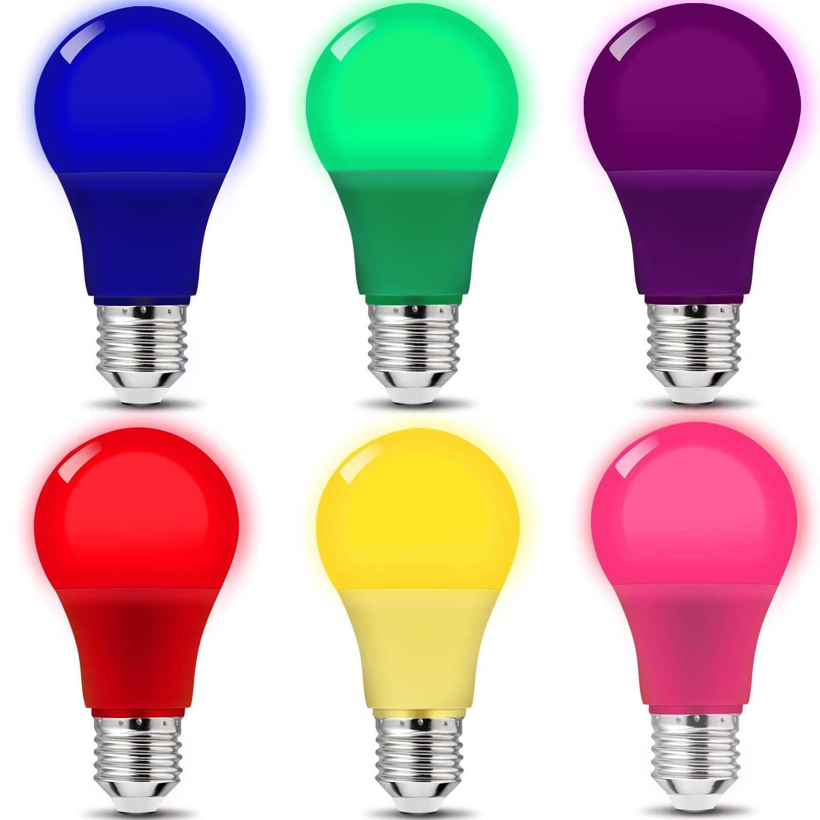KQHBEN LED Colored Light Bulbs, 9W (60W Equivalent), Non-Dimmable, E26 Base, 6-Pack, Multi-colored