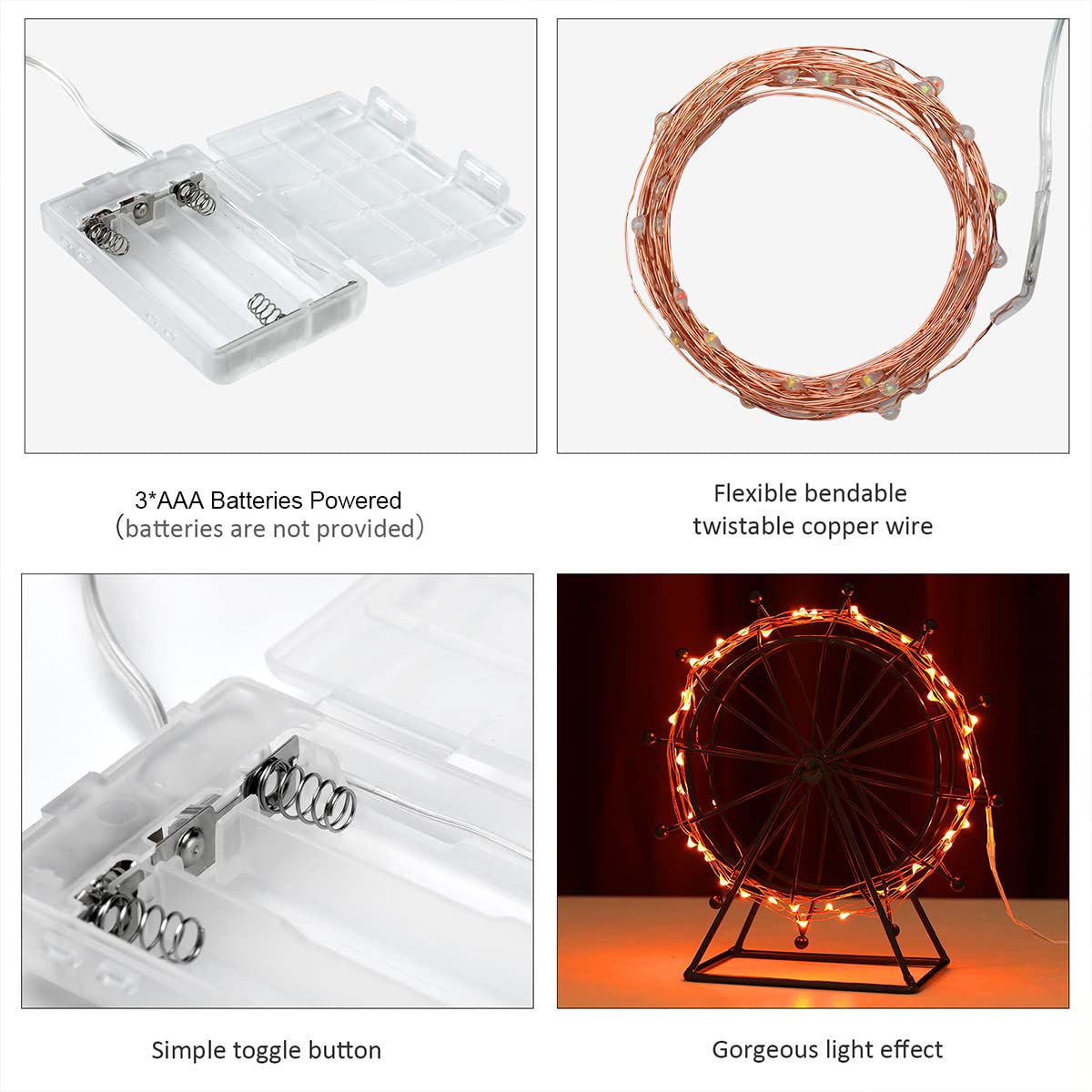 Ariceleo Mini Fairy Lights, 5m Battery Operated Copper Wire, Orange, 1 Pack for Bedroom, Christmas, Party Decorations