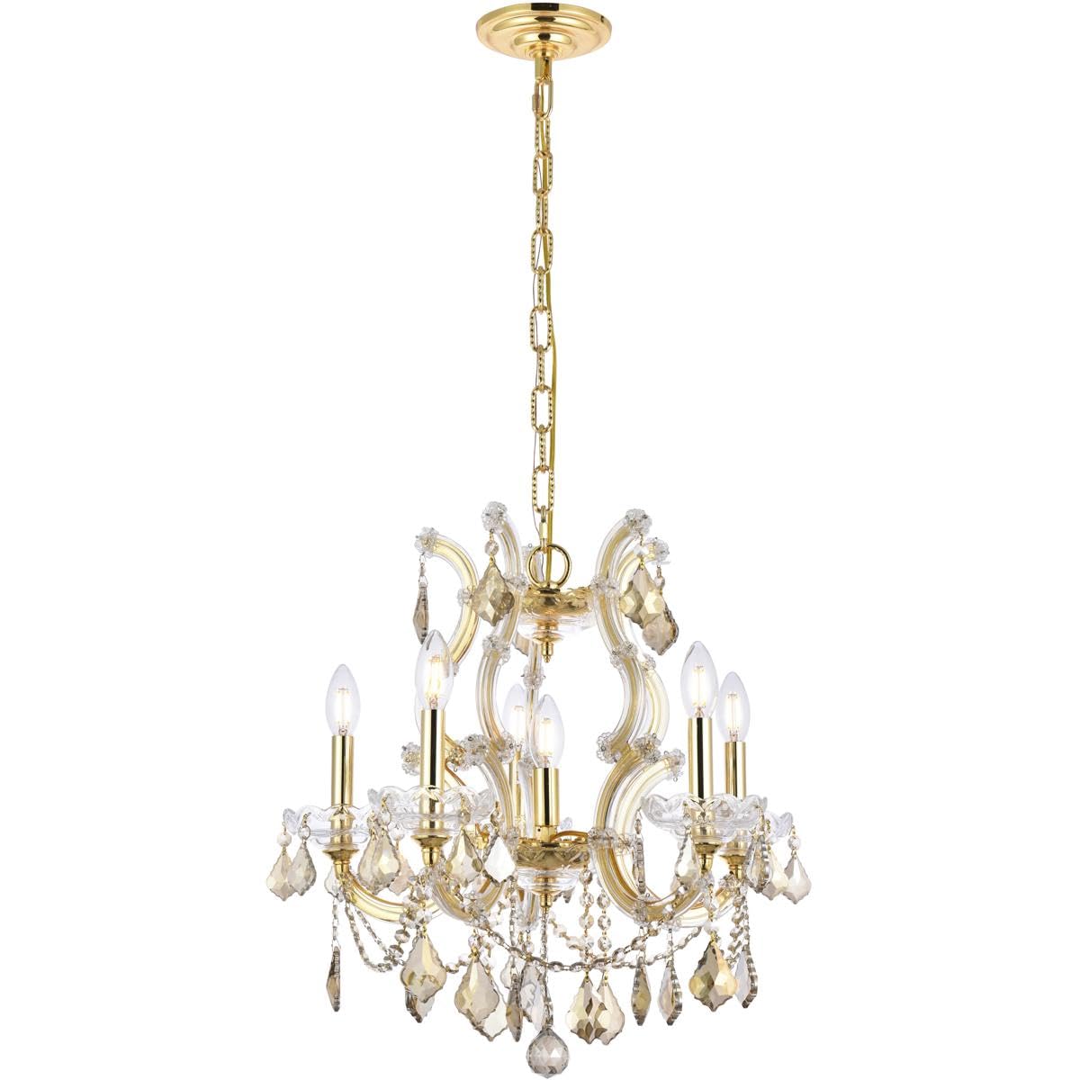 Elegant Lighting 2800D20G-GT/RC Royal Cut Smoky Golden Teak Crystal Maria Theresa 6-Light, Single-Tier Crystal Chandelier, 20&quot; x 25&quot;, Gold Finish