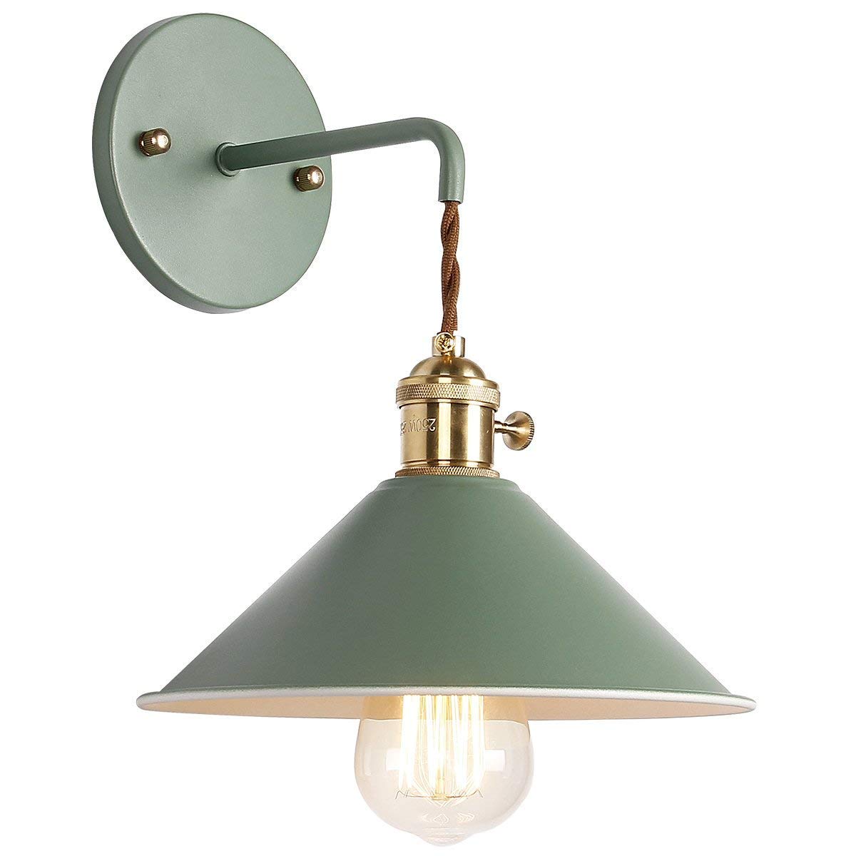 iYoee Wall Sconce Lamp E26 Edison Copper Holder Frosted discomfort-reducingt Green 1 Pack
