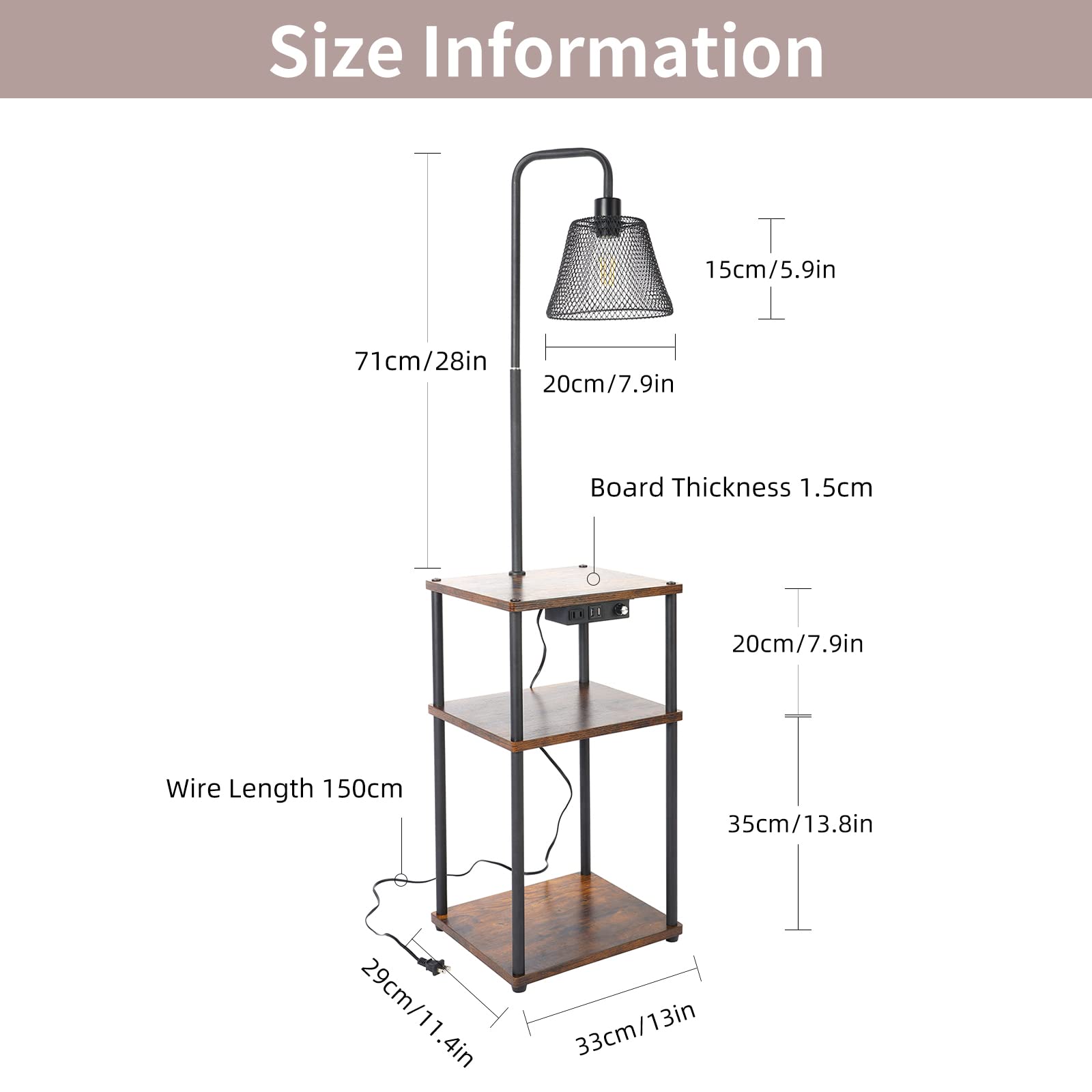 Pazarfami Floor Lamp With Table, Side Table With Usb Charging Port And Outlet, End Table With Floor Light For Living Room, Bedroom, Guest Room, Bulb Included (Black-2 Pack)