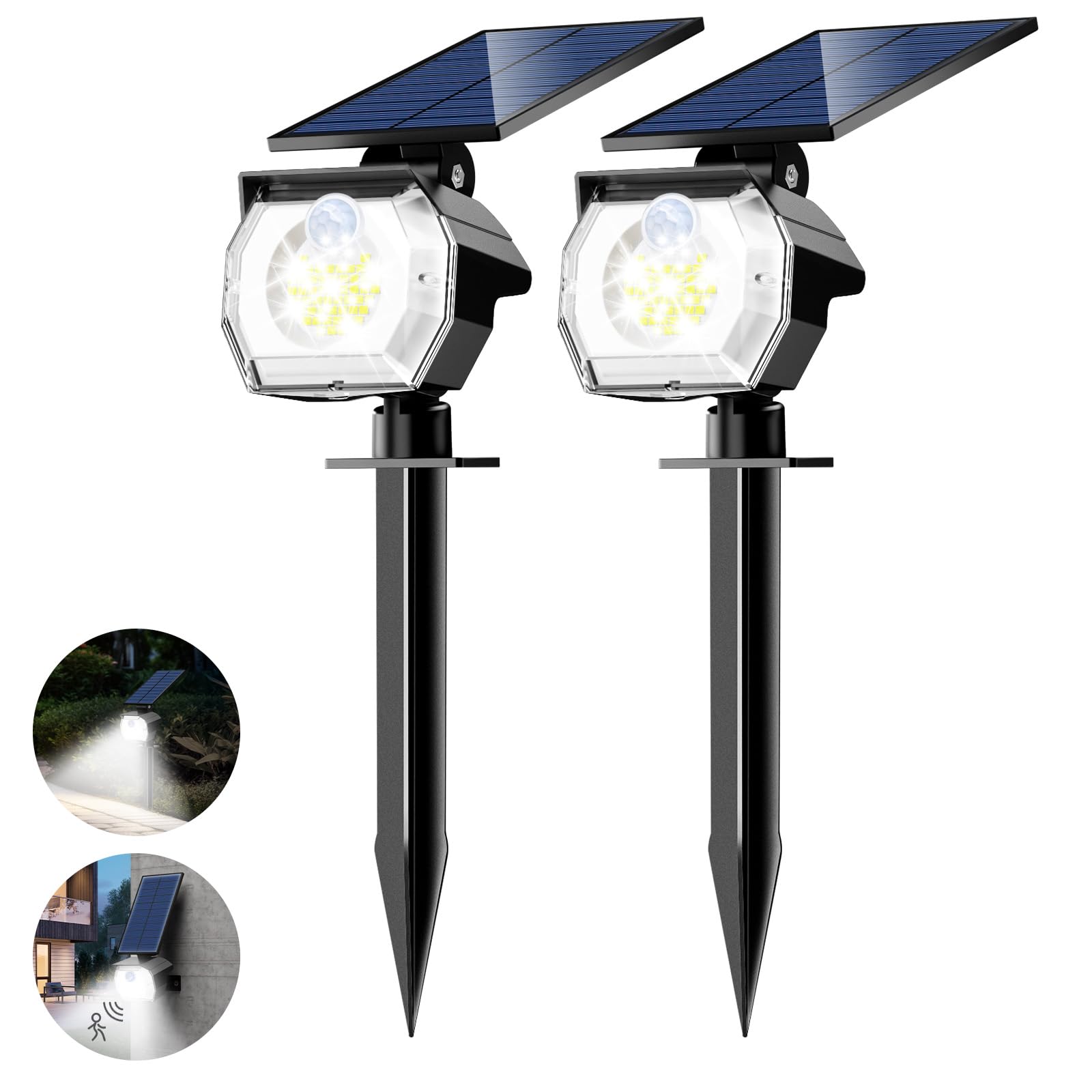 btfarm 52 LED Solar Motion Lights Outdoor Waterproof IP65-2 Pack Motion Sensor Solar Spot Lights Outside, 3 Modes Solar Powered 
