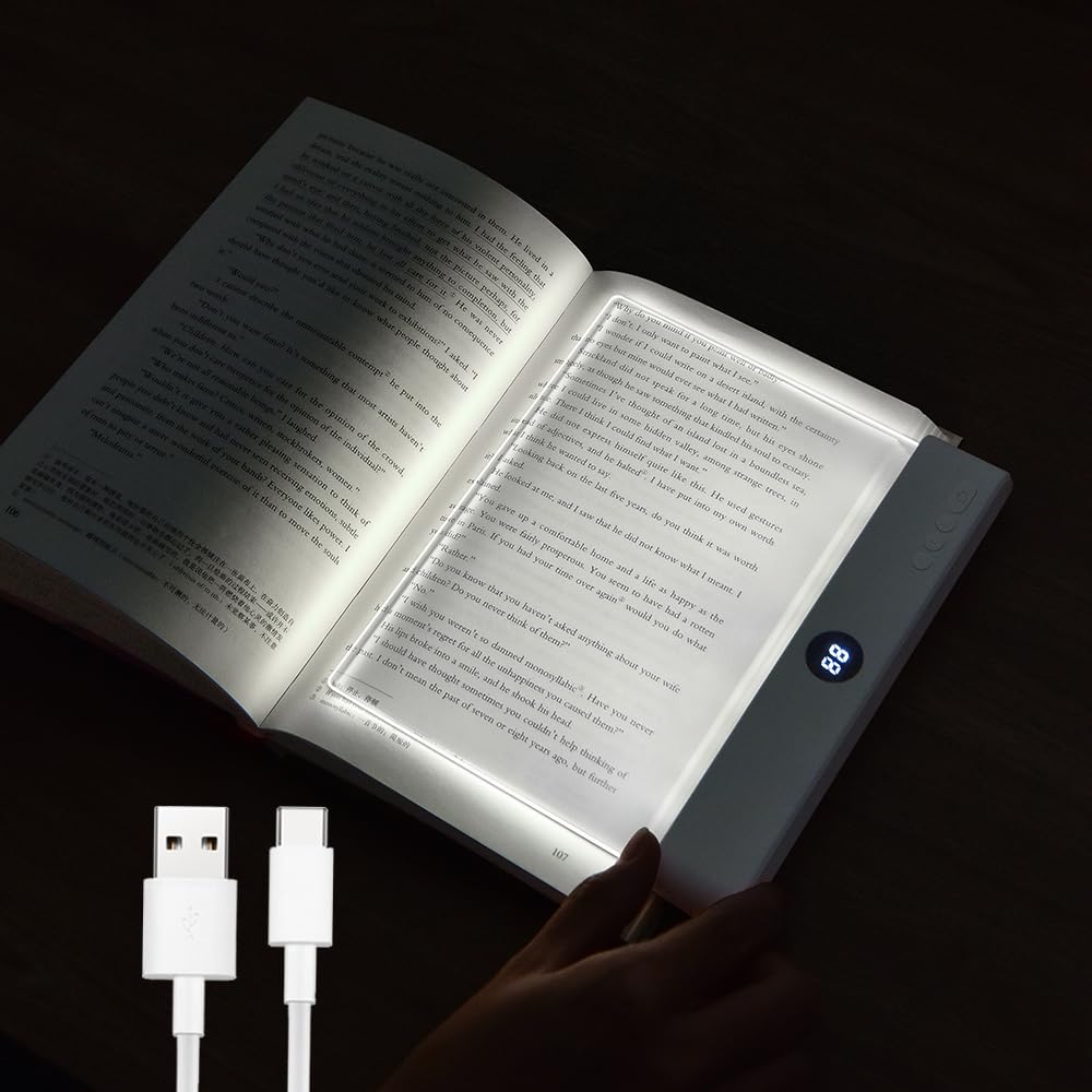 Book Light  Rechargeable Clear Led Flat Reading Light With 3 Colors & Timer  Dimmable Panel Plate Lamp Book Full Page Light For Reading In Bed At Night  Funny Gifts For Readers Kids Women Men (White)