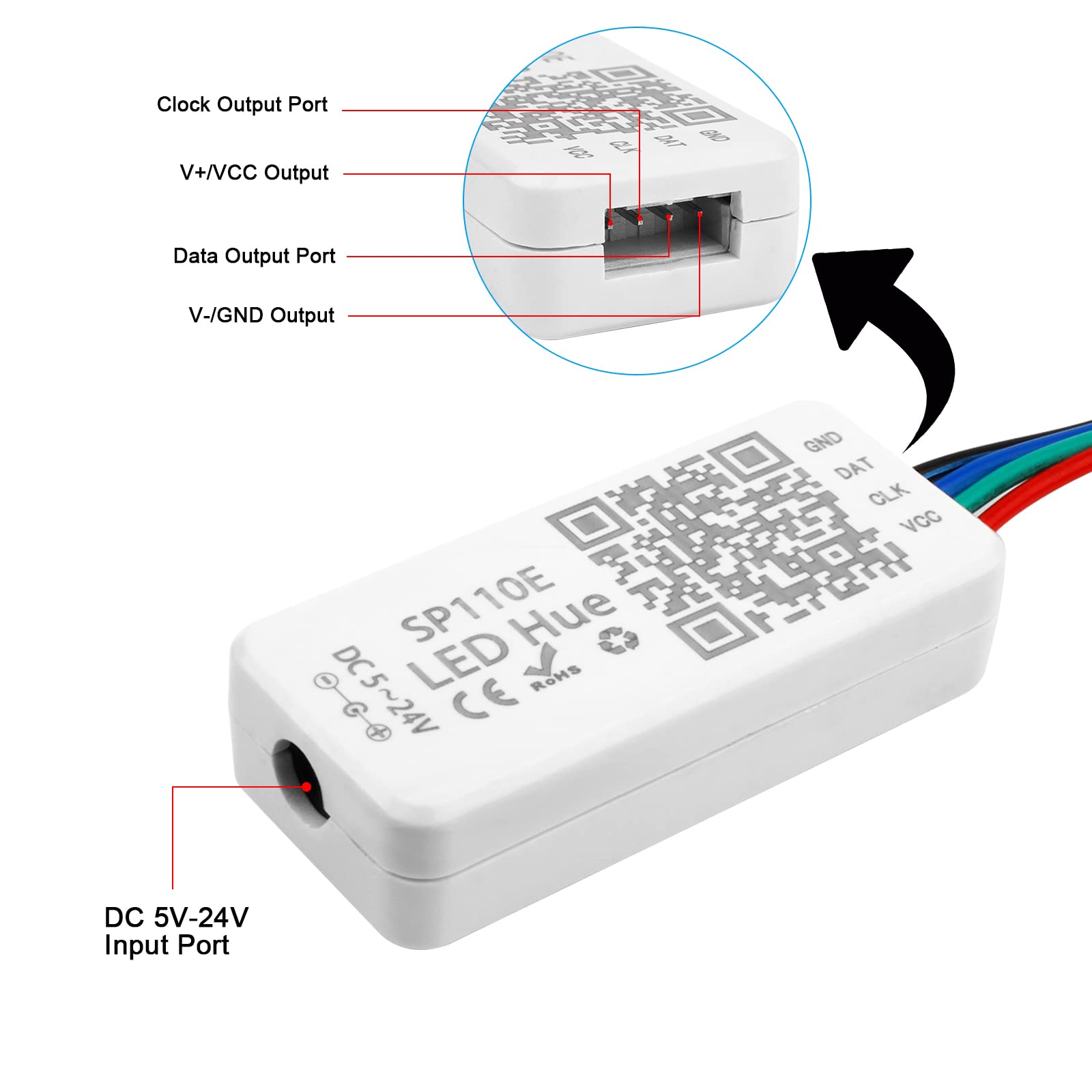 RGBZONE Bluetooth LED Controller SP110E, Smart APP Control for 5V/12V/24V RGB/RGBW Light Strips, Plastic, RGB Color