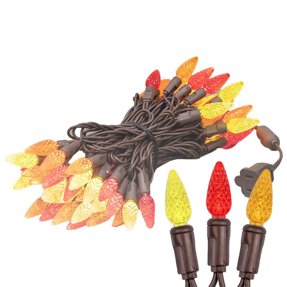 Novelty Lights 24Ft 70 Led C6 Led Thanksgiving String Lights  Outdoor Christmas Tree Commercial Grade Led String Lights  Permanent Christmas Lights Outdoor Tree Decorations (Yellow/Red/Orange)