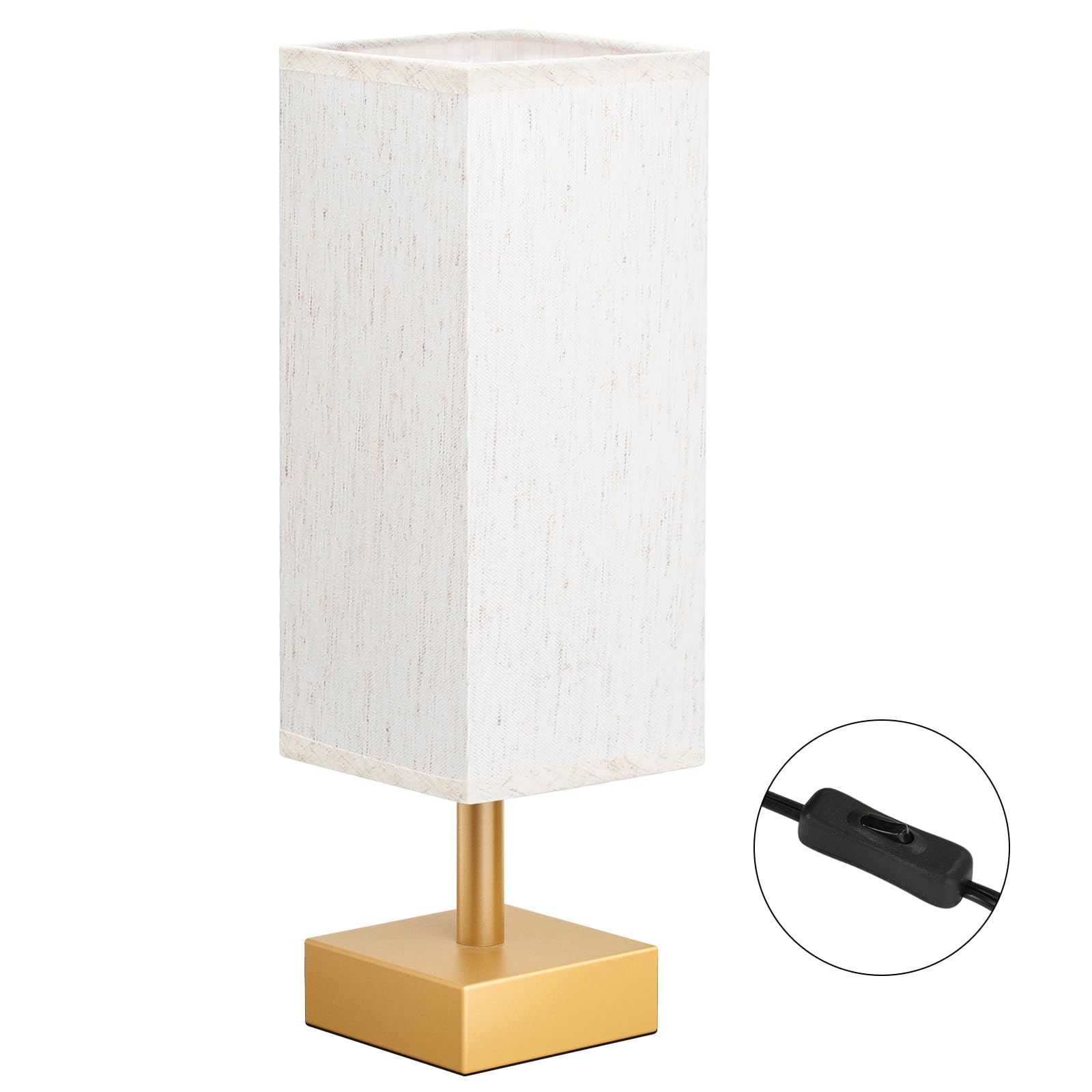 Aooshine Gold Small Table Lamp - Bedside Lamp For Bedroom, Minimalist Nightstand Lamp With Square Fabric Shade, Desk Lamp For Ki
