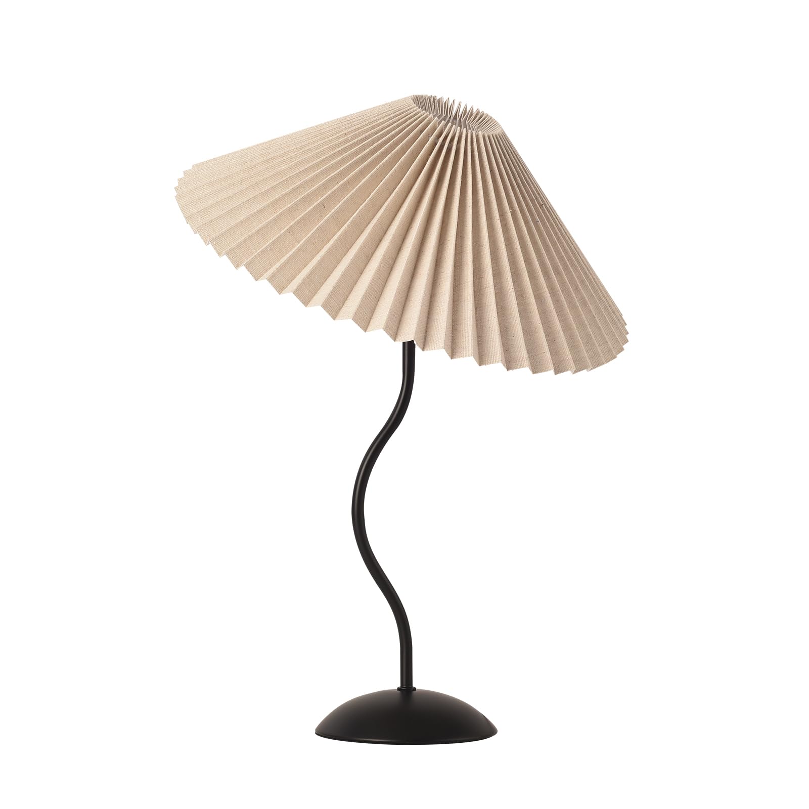 KUNJOULAM Small Pleated Table Lamp, Bedside Nightstand Lamp with Beige Lampshade Black Base, Morden Mini Lamp for Bedroom Home O