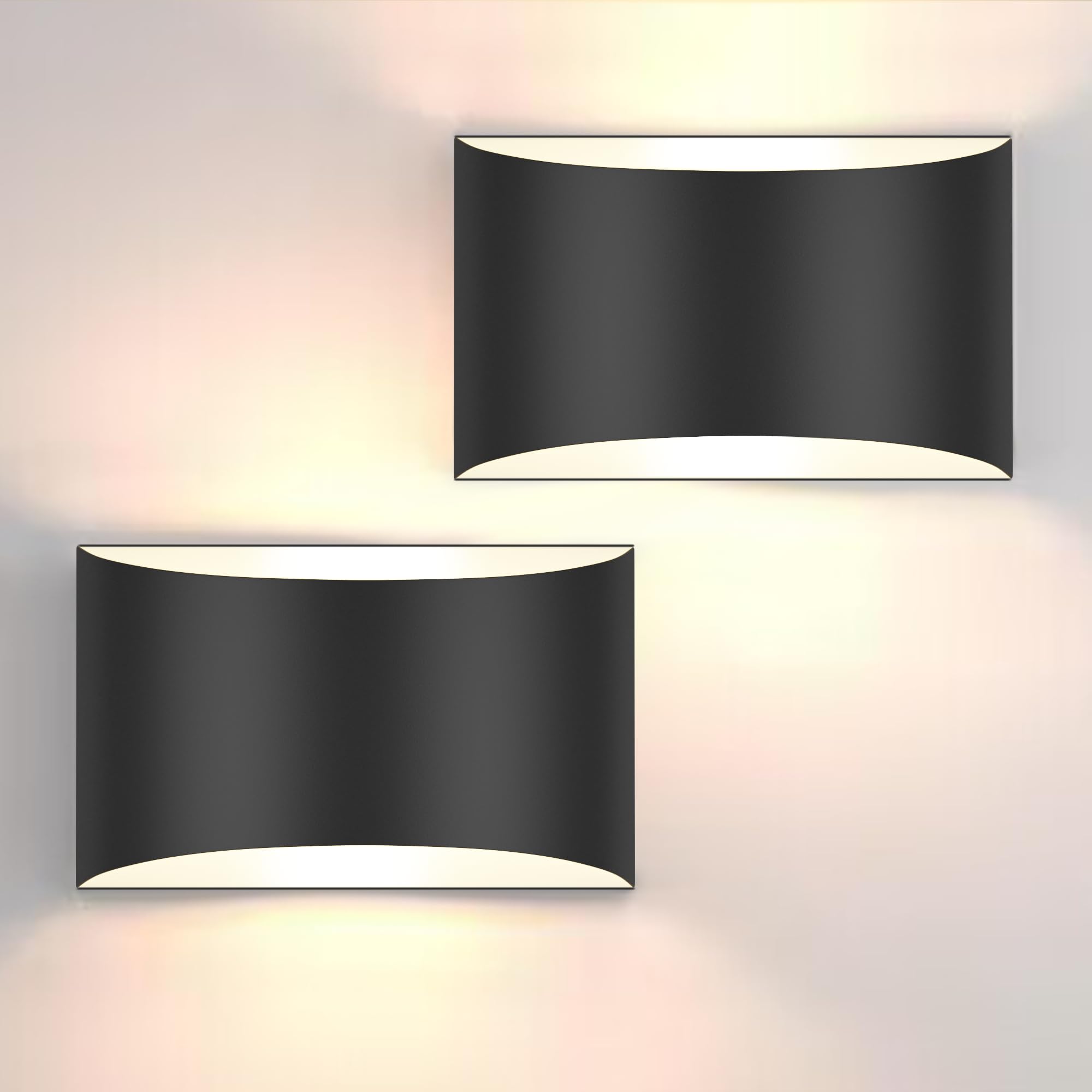 FOLKSMATE Modern LED Wall Sconces Set of 2, 3000K Warm White, 10W Up and Down Lighting, 7.68inch, Black, Metal,