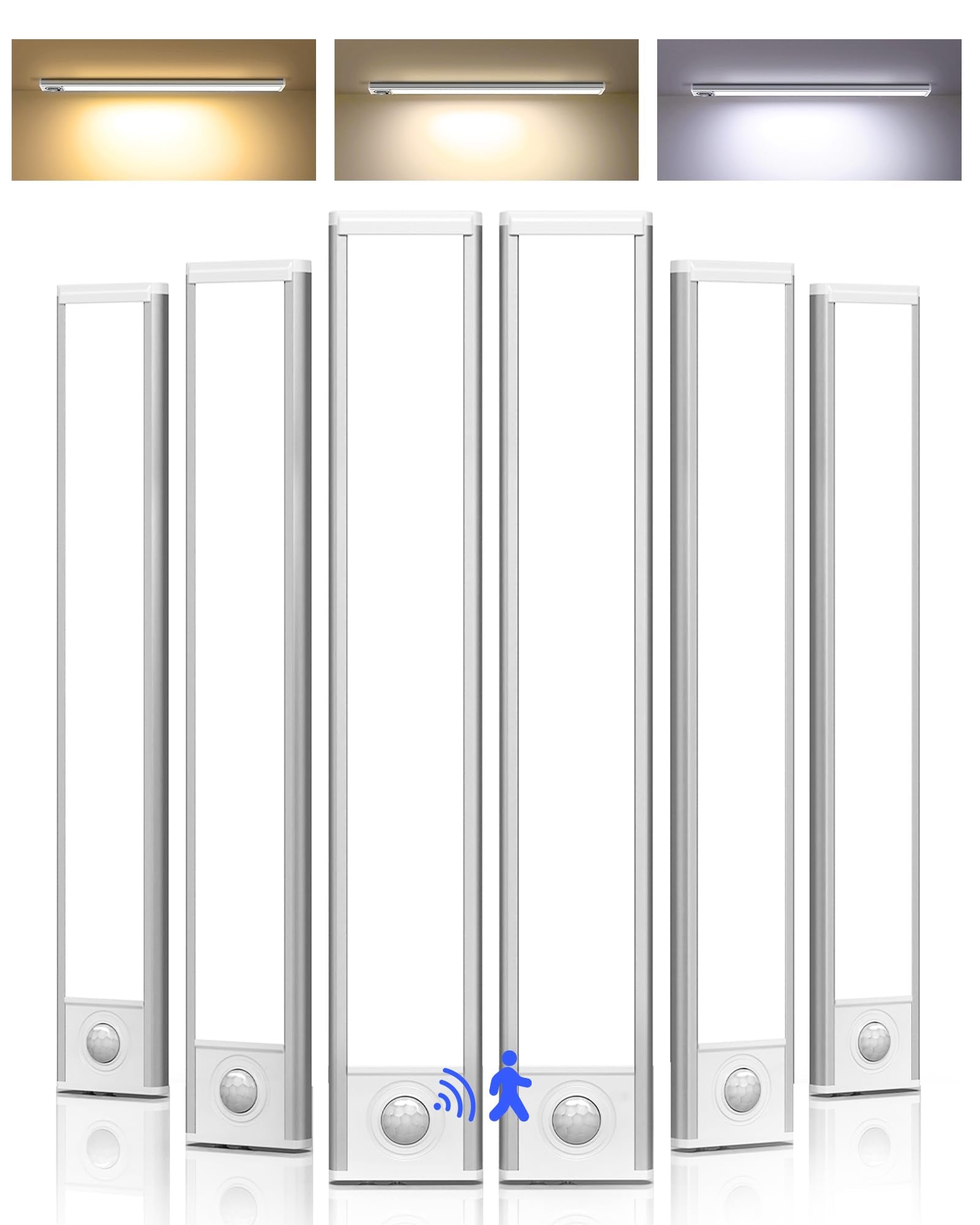 AMETHEUS Under Cabinet Lighting, LED Motion Sensor, Dimmable, 1800mAh Rechargeable, 6 Pack, 12inch
