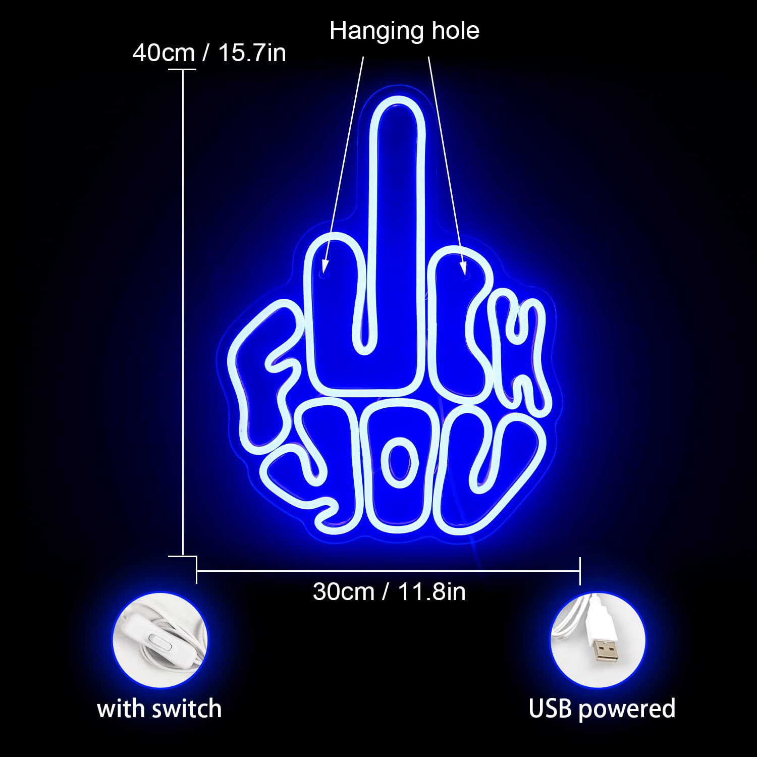 FAXFSIGN Neon Sign - Blue LED Wall Light, 15.7 x 11.8 inches, Acrylic, Model: Neon, B-blue Finger Decor for Bedroom, Party, Pub