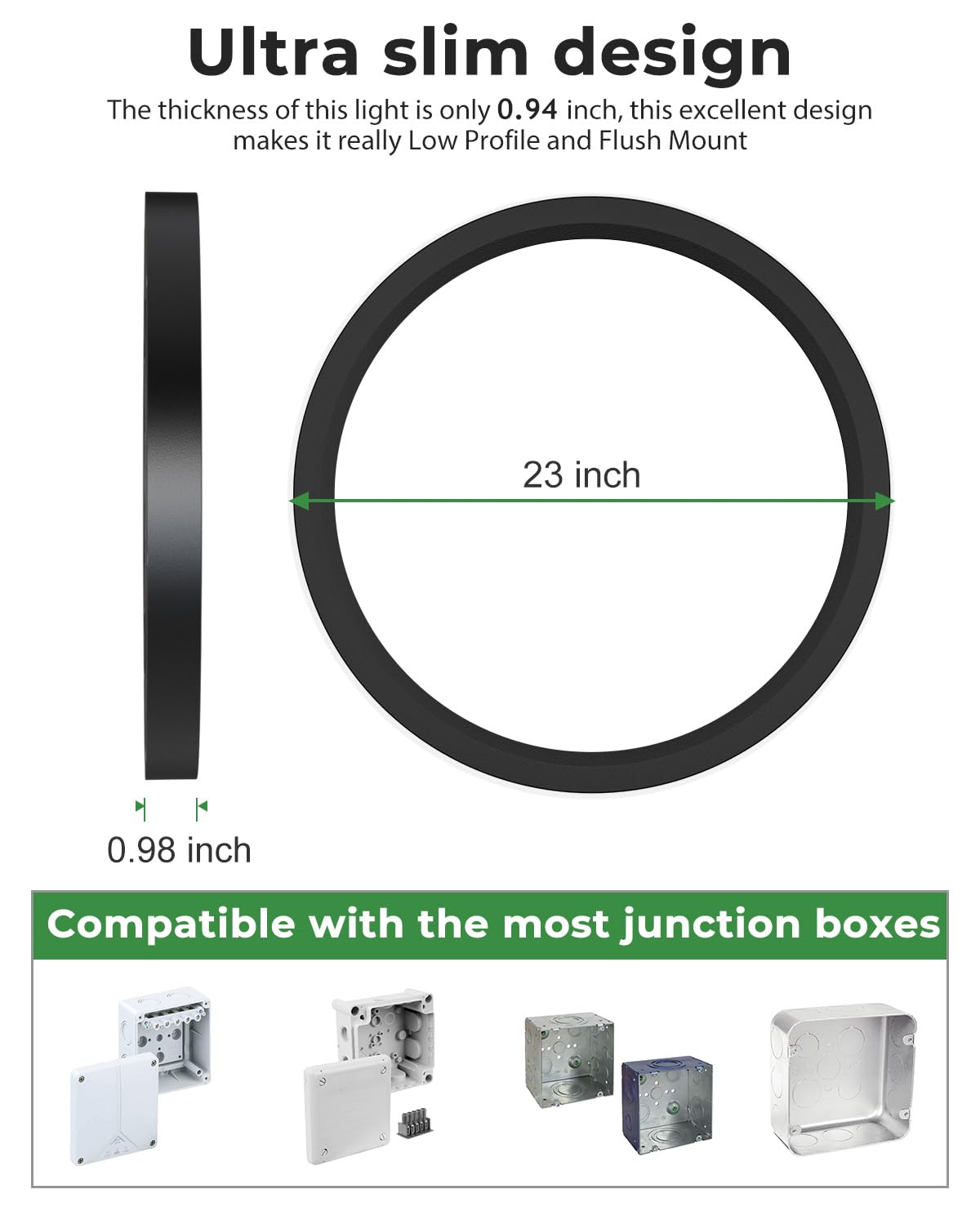 hepside 23-Inch Black Dimmable Flush Mount Ceiling Light, 3CCT 3000/4000/6500K, 50W 5000LM, Plastic,