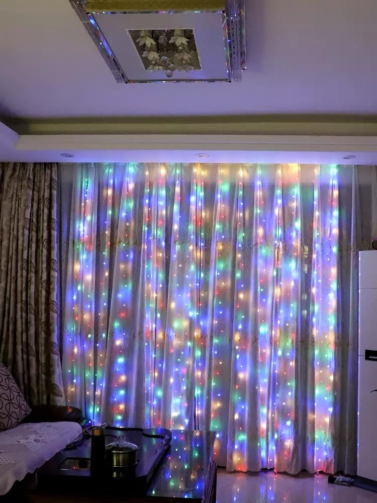 200 Led Colorful Curtain Light For Party/Wedding/Festival/Christmas,Window Blinking String Light For Bedroom/Living Room,Usb Plu
