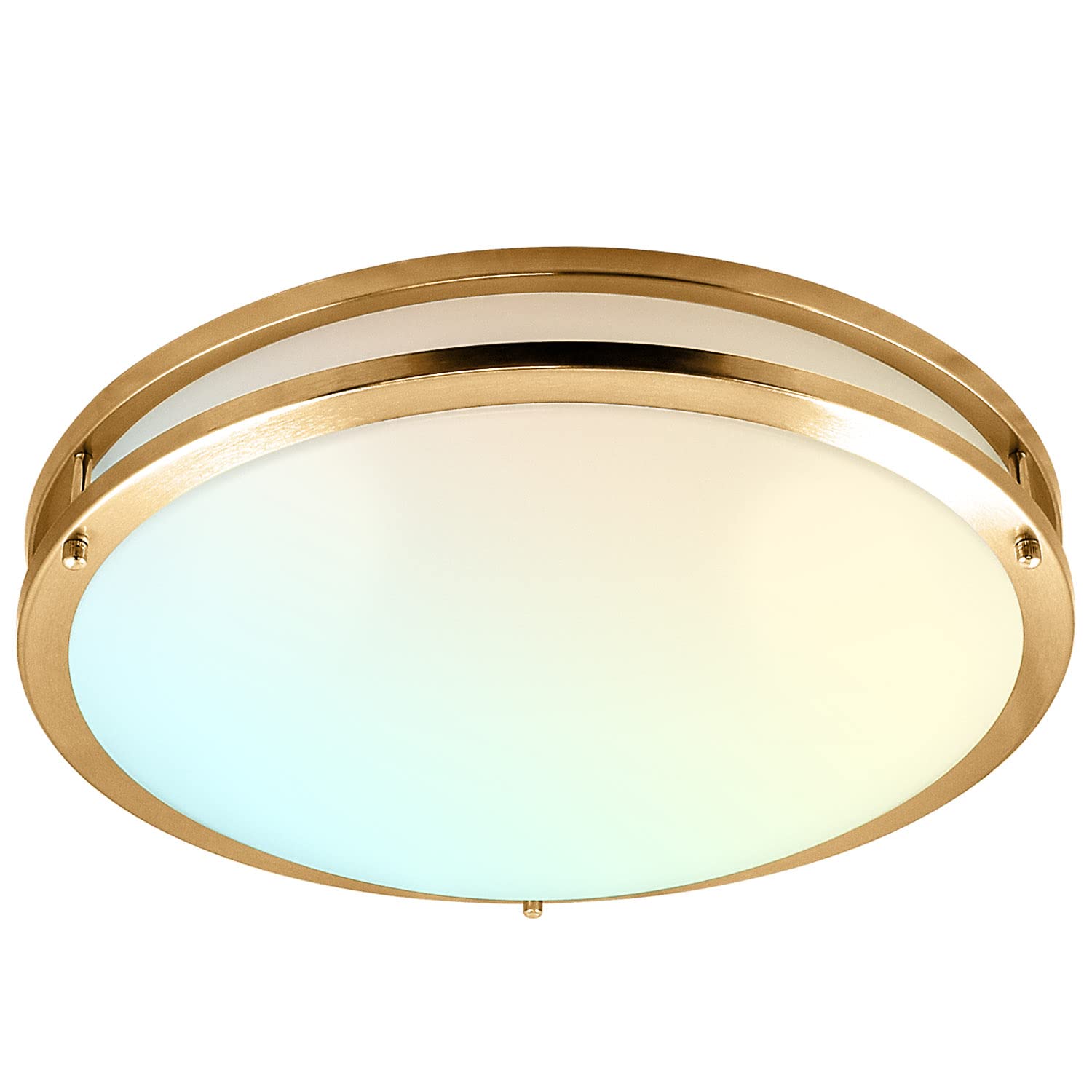 LUXRITE LED Flush Mount Ceiling Light, 18 Inch, Dimmable, 24W, 2160 Lumens, 5 Color Selectable, Brushed Brass, Model LR232