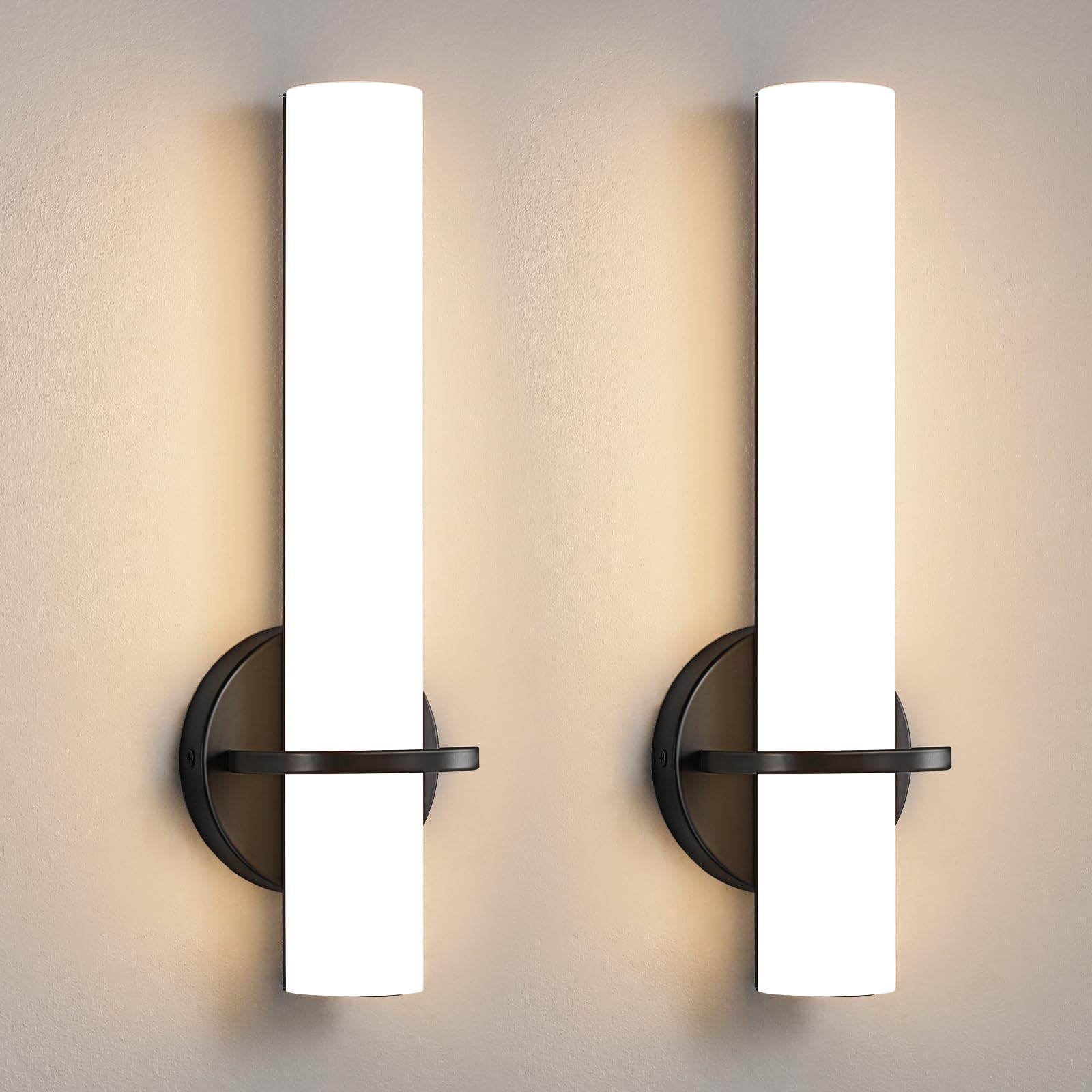 Aijiasi Wall Sconce Light - Modern Black Bathroom Light Fixtures Wall Sconces Set Of Two Dimmable Led Sconce Lighting, 15W 3000K Indoor Wall Light With Acrylic Shade For Bedroom Stairway Living Room