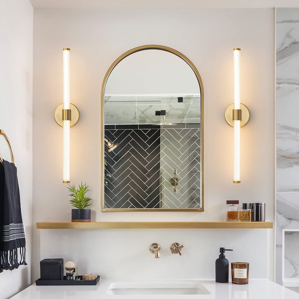 Gednbo Led Bathroom Light Fixtures Gold Bathroom Vanity Lights Over Mirror 360° Full Lighting Dimmable Led 22 Inch Vanity Light Bar Modern Wall Sconce Warm Light For Bedroom Living Room
