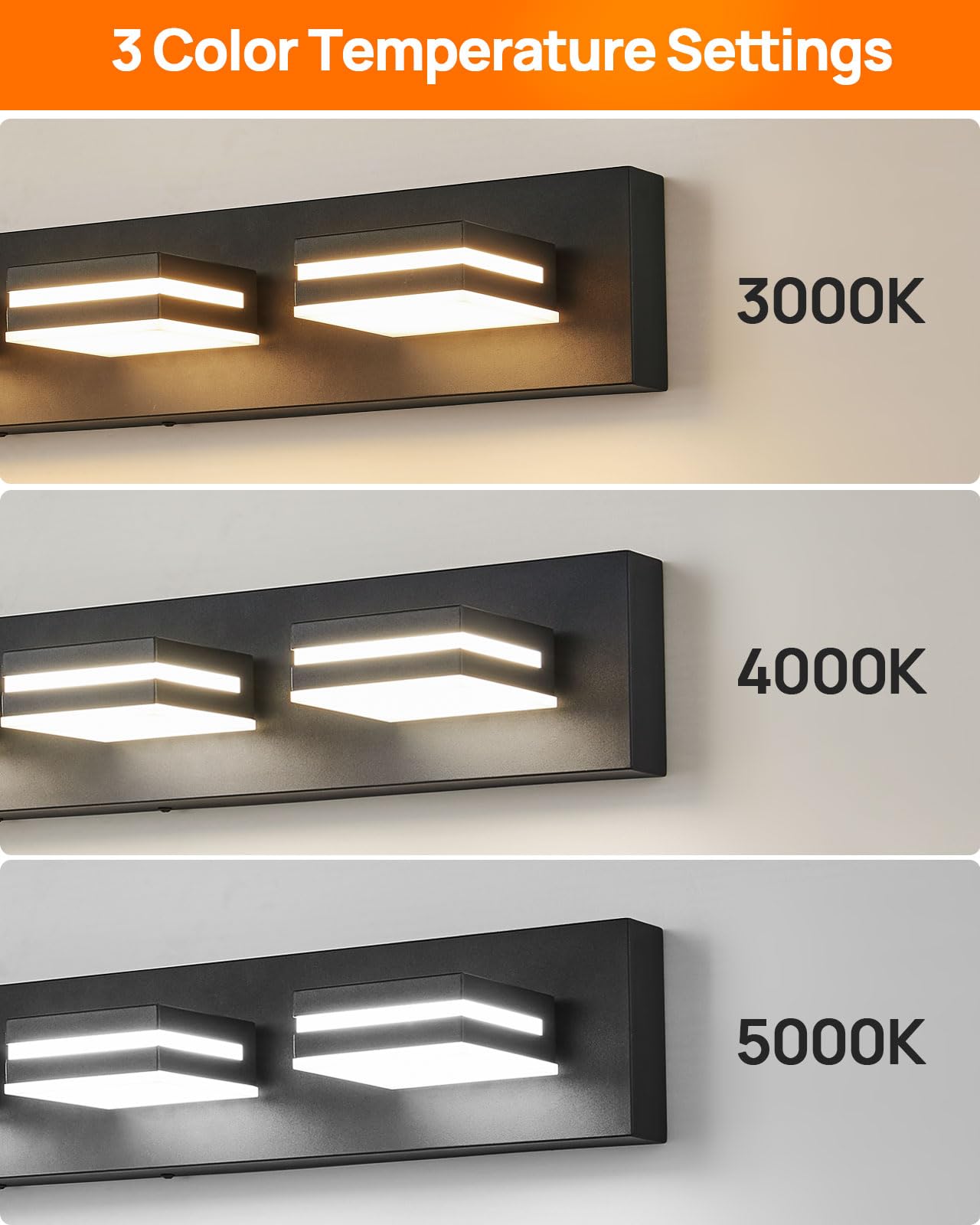 Likelgn 4-Light Bathroom Vanity Fixture, Modern LED, 29" Black, Rotatable Heads, 3CCT, Model LK-WL3310