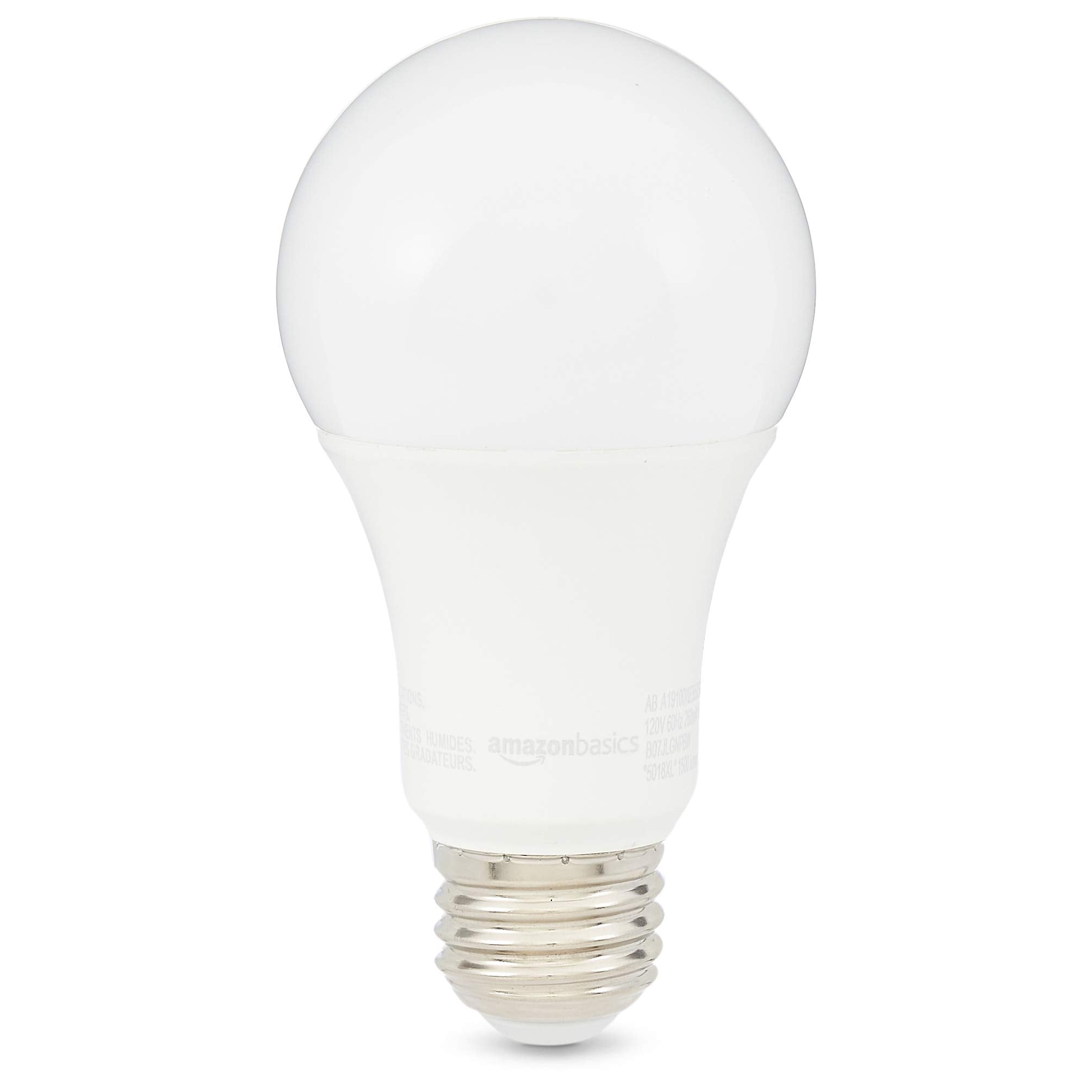 Amazon Basics A19 LED Light Bulbs, 100W Equivalent, Daylight White, 15W, 6 Count, Non-Dimmable, 10,000 Hour Lifetime