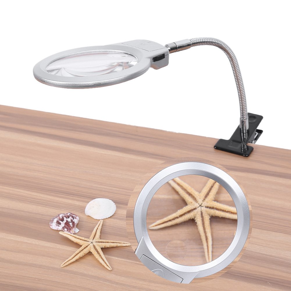 Desk Magnifying Lamp, Large Lens Table Top Hands Illuminated Folding Design Lighted Magnifier Glass With Adjustable Led Light Cl