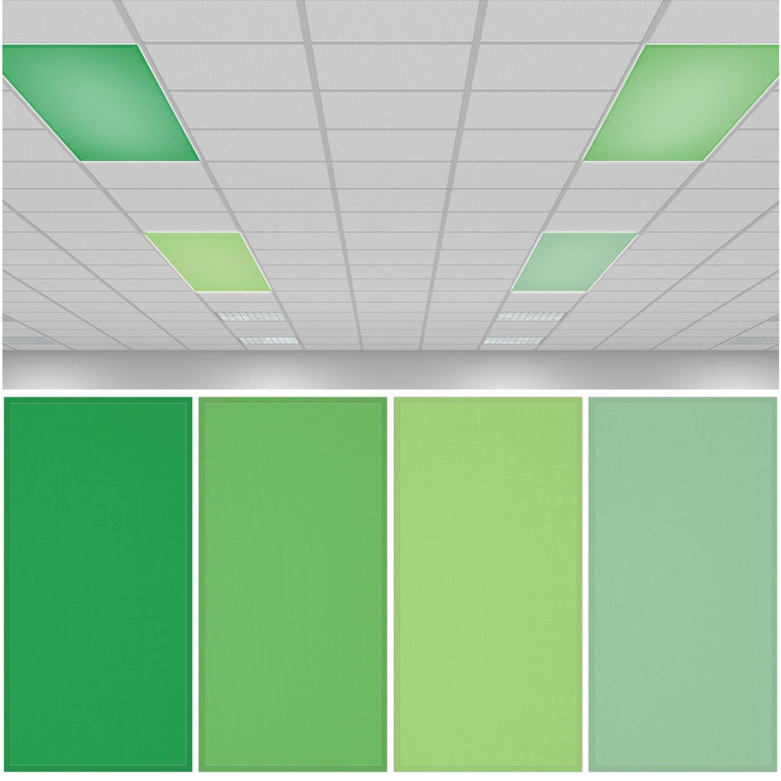 QOUBAI 4PCS Fluorescent Light Covers  4x2 Feet Magnetic Light Cover Fluorescent Lights Shade Panel Positive Inspirational Ceiling Lights Filters for Office Classroom Home Drop Ceiling Green