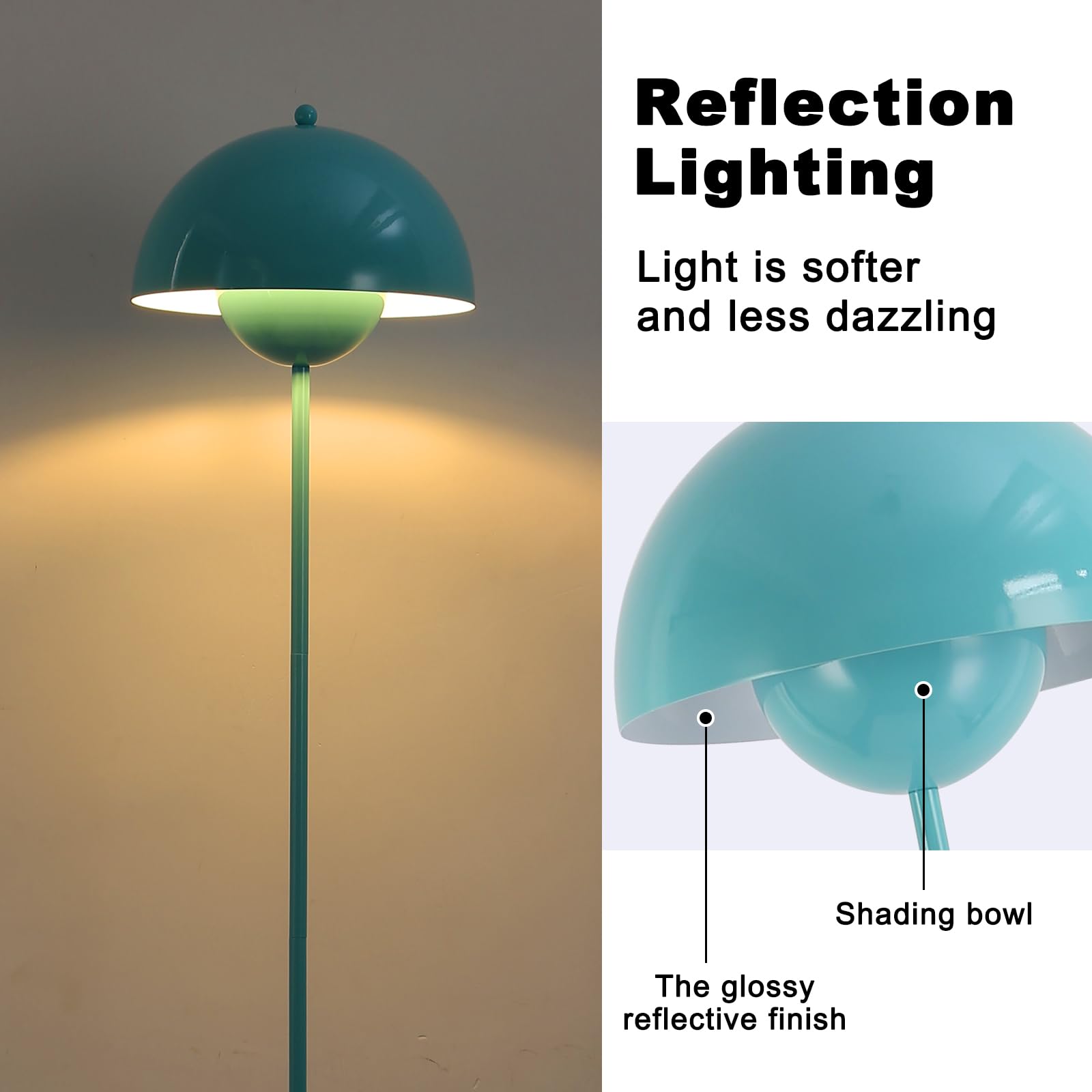 COSYLUX Modern Floor Lamp - Industrial Tall Standing Lamp, Metal Shade, Turquoise Blue, Ideal for Living Room, Bedroom, Office, Nursery