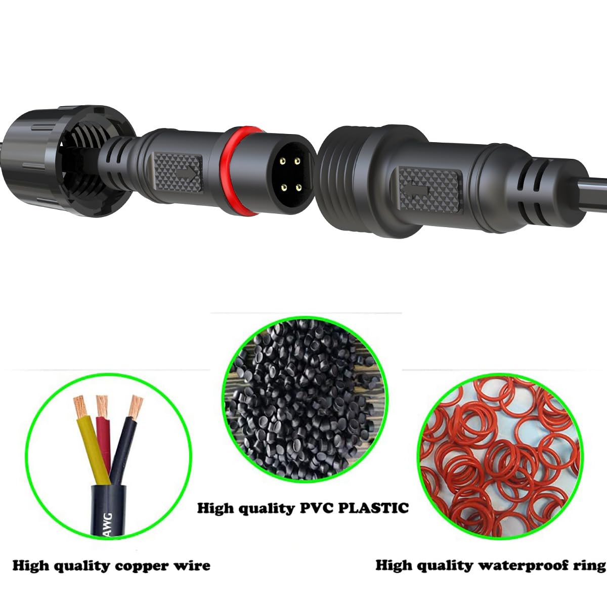 Yetor Waterproof Connectors 4 Wire,18Awg Male Female Plug Led Connector With 4Pin Waterproof Connectors,Ip68 20Cm Extension Cabl
