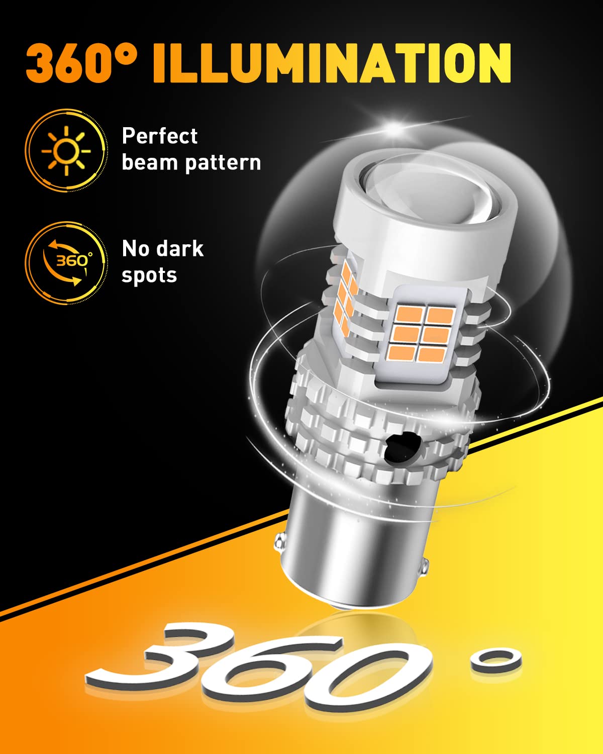 OXILAM LED Bulbs for Turn Signal Lights, Amber Yellow, BAU15S, Built-in Load Resistor, 2800LM, 2PCS