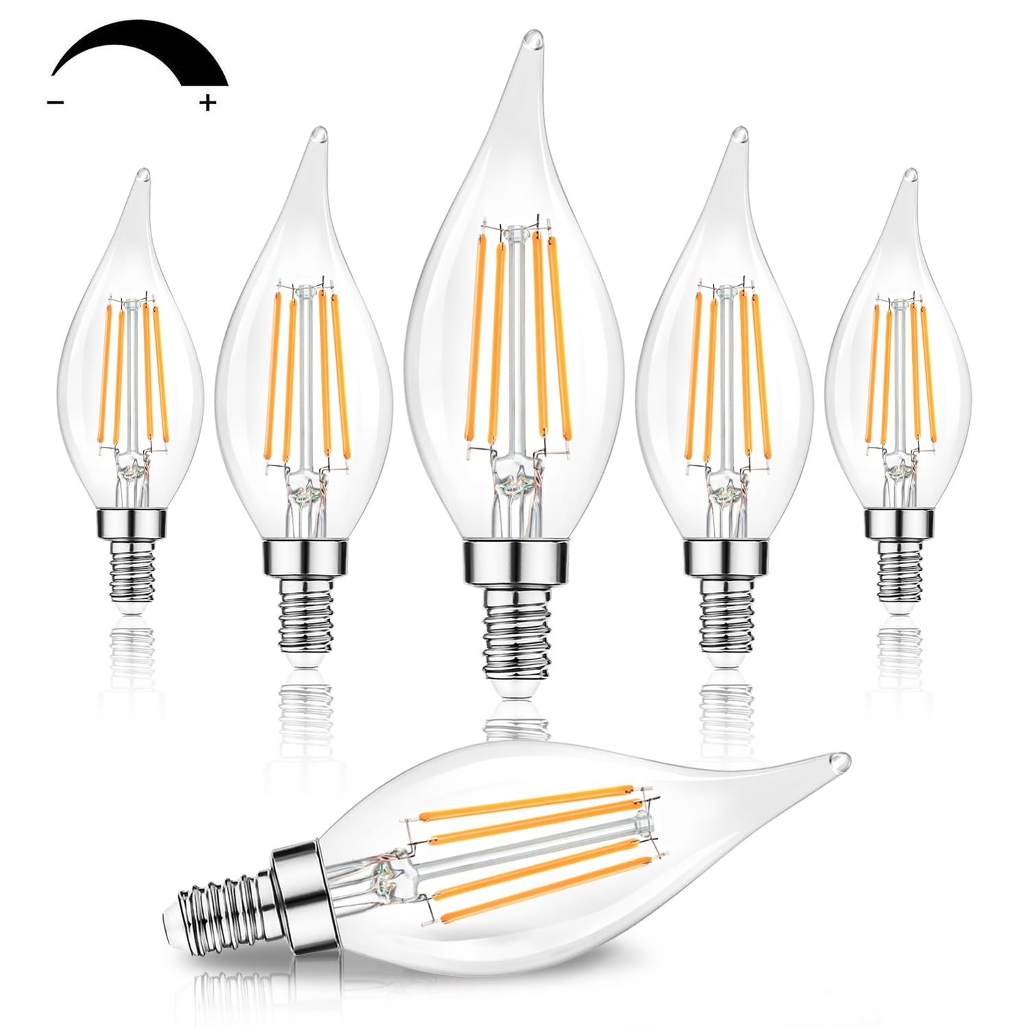 Tobusa Dimmable E12 Candelabra Led Bulbs 60 Watt Incandescent Equivalent, 2700K Warm White, Clear Led Chandelier Light Bulbs 6W,