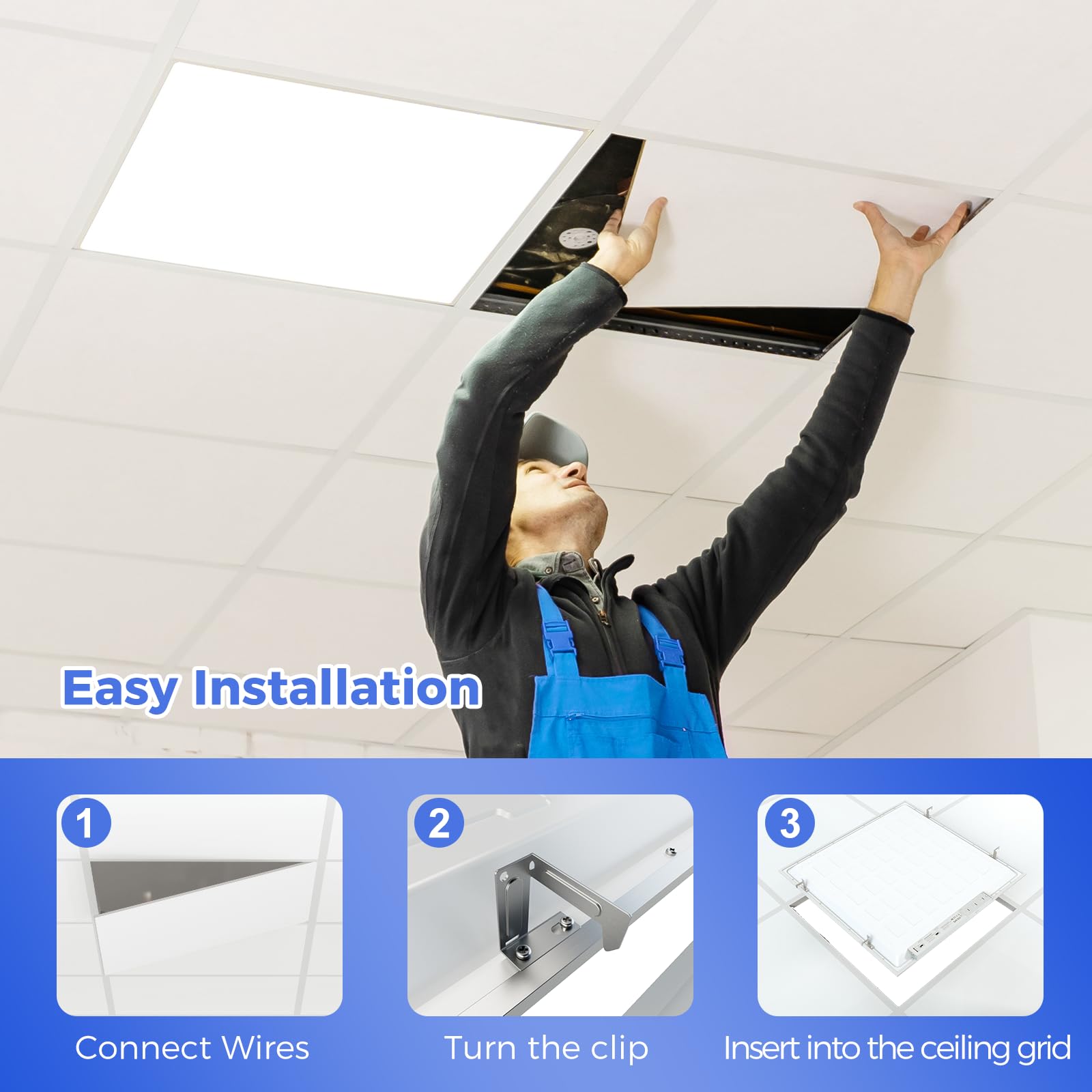 Aikvsxer 2 Pack 2X2 Led Flat Panel Light - Selectable 5 Cct 3000K-6500K & 5 Wattage 30-50W 4400Lm 0-10V Dimmable 2X2 Led Drop Ce