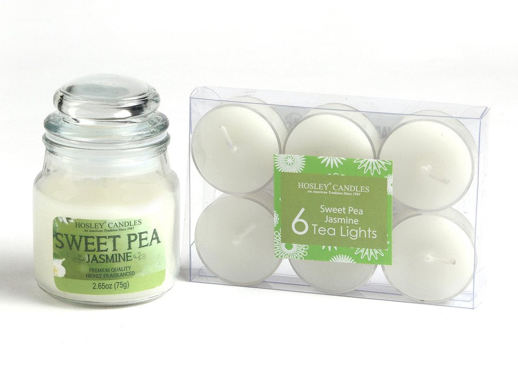 HOSLEY Combo of Sweet Pea Jasmine Fragrance Jar Candle with Scented Tealights|Perfect for Home Decor Lighting Gifting|Pack of 1