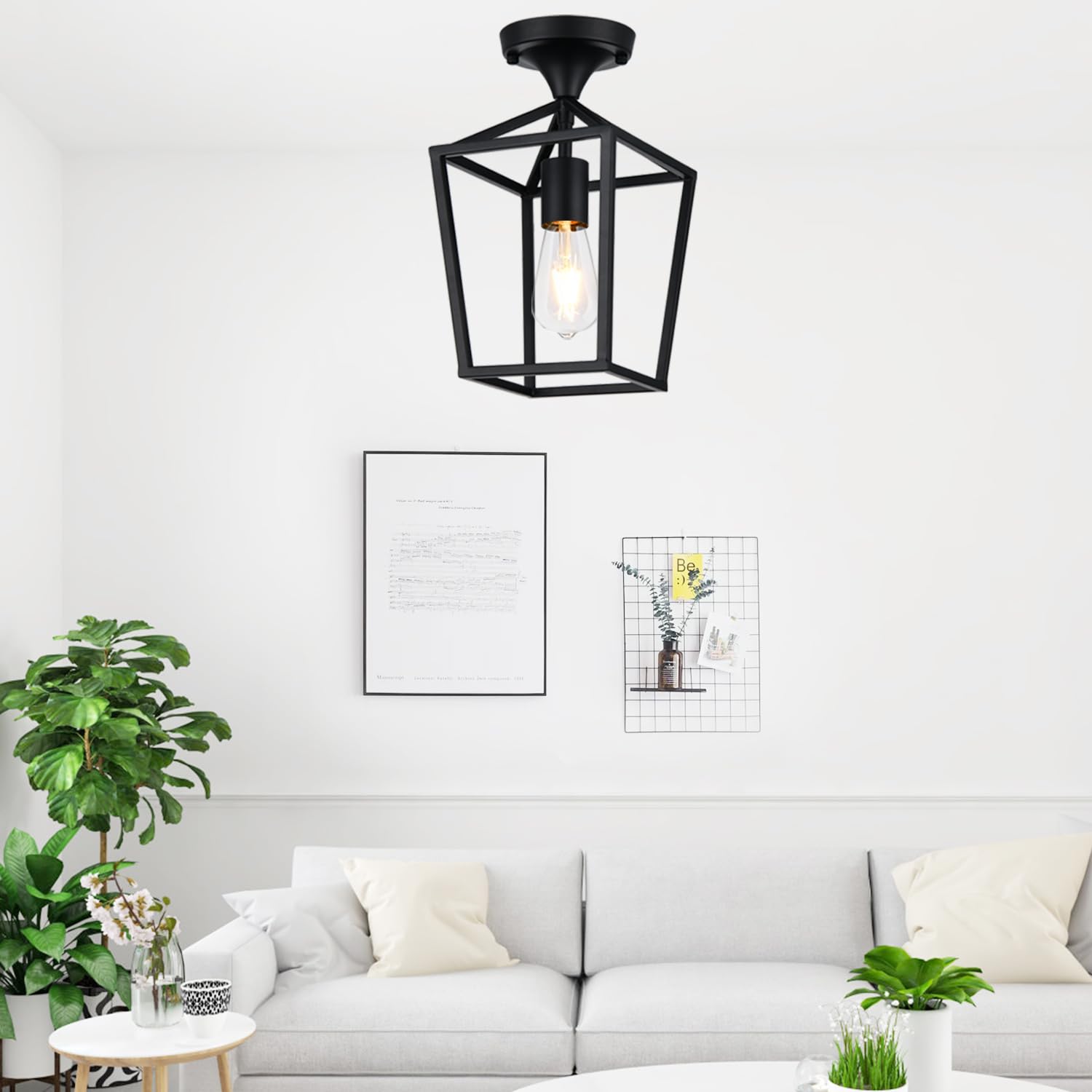 ?Upgraded? Semi Flush Mount Ceiling Light, Black Industrial Ceiling Light Fixtures, Farmhouse Light Fixture For Entryway Porch H