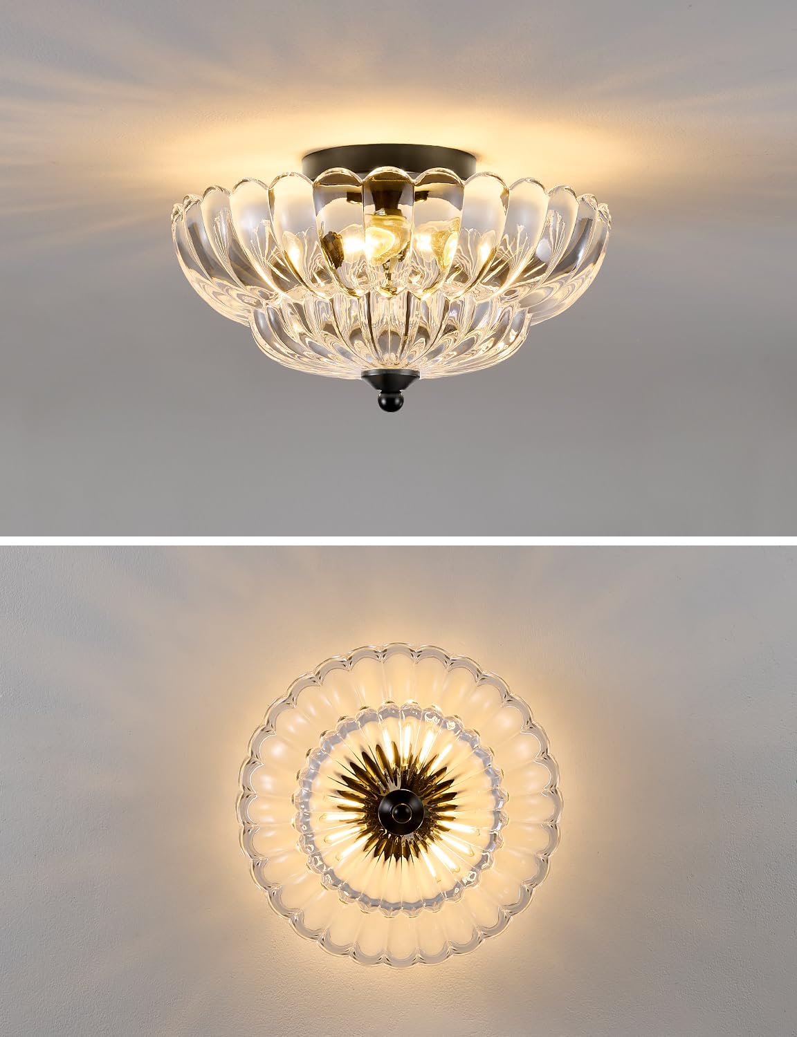 SIJINCHEN 3-Light Semi Flush Mount Ceiling Light Fixture, Vintage Crystal Glass, 11.8" Clear, Black Metal Frame, Model SJC-XDD04