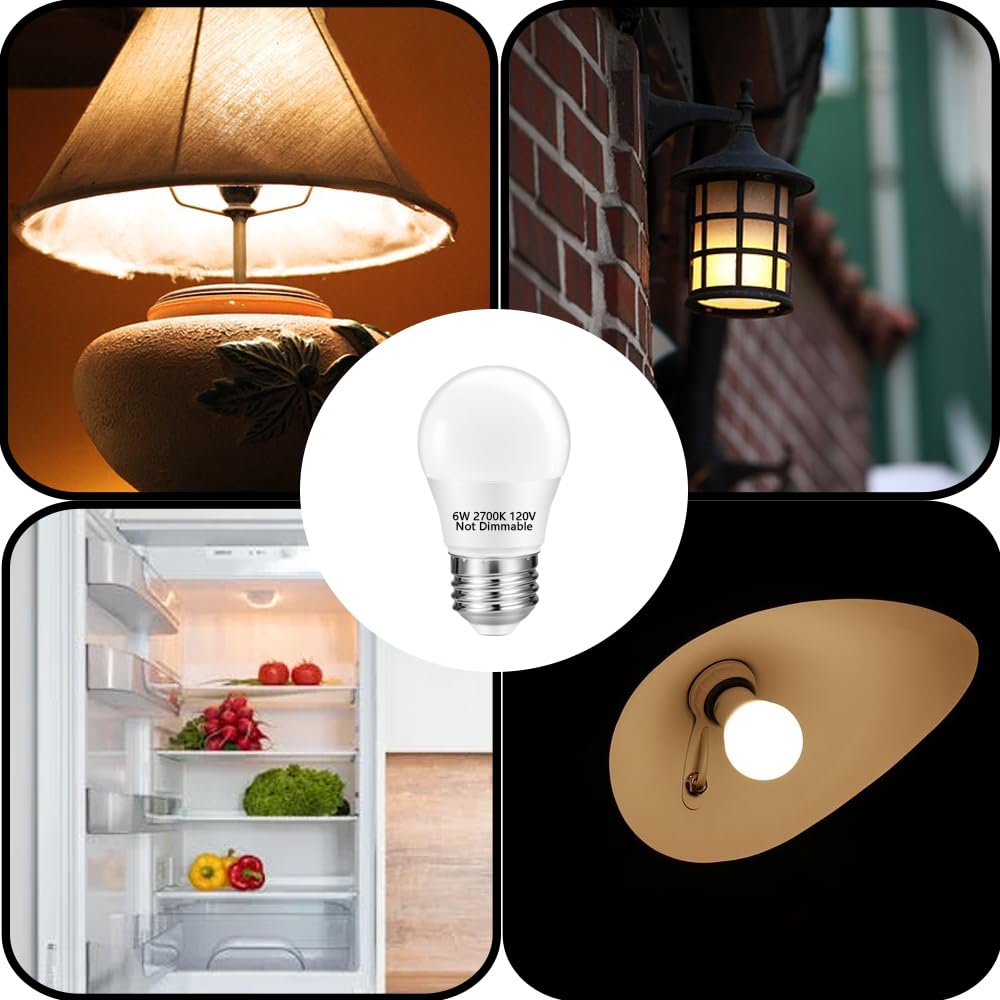 Neteha 6 Pack A15 6W 120V E26 Base Small Led Refrigerator Light Bulb  Non-Dimmable 60W Equivalent 2700K Warm White A15/G45 Shape Led Appliance Bulb For Ceiling Fan And Lighting Fixtures