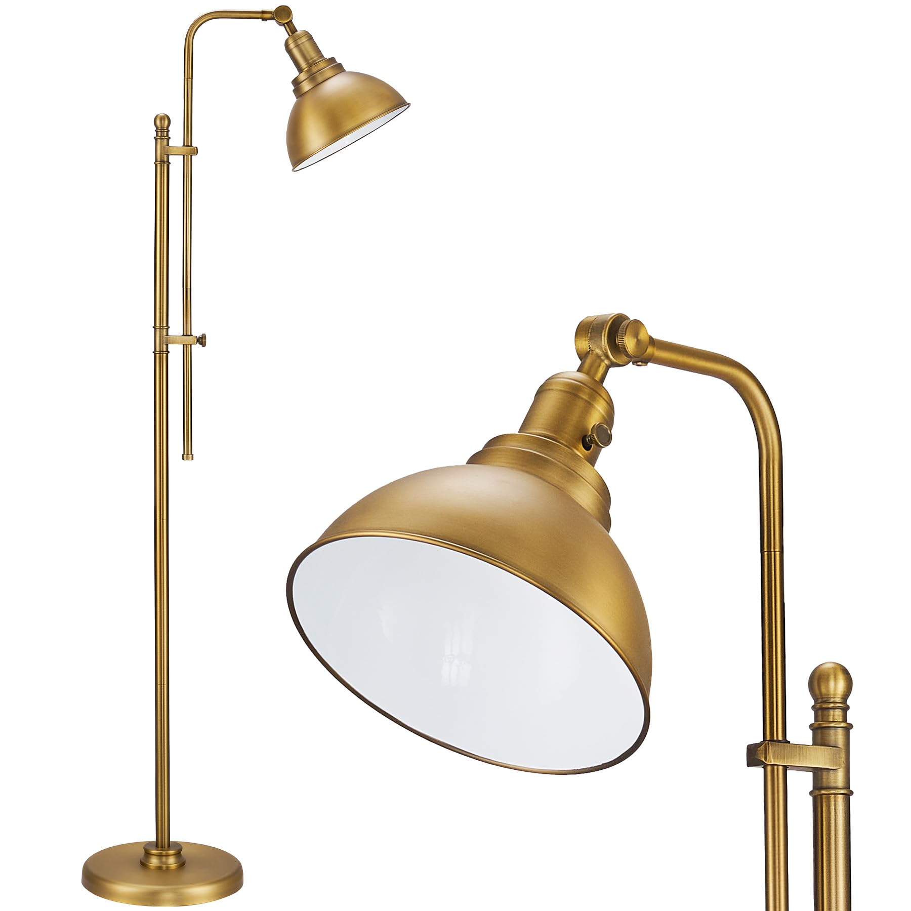 VONLUCE Industrial Brass Floor Lamp, Adjustable Height & Head, 65in, Metal, Model PTLN816GD