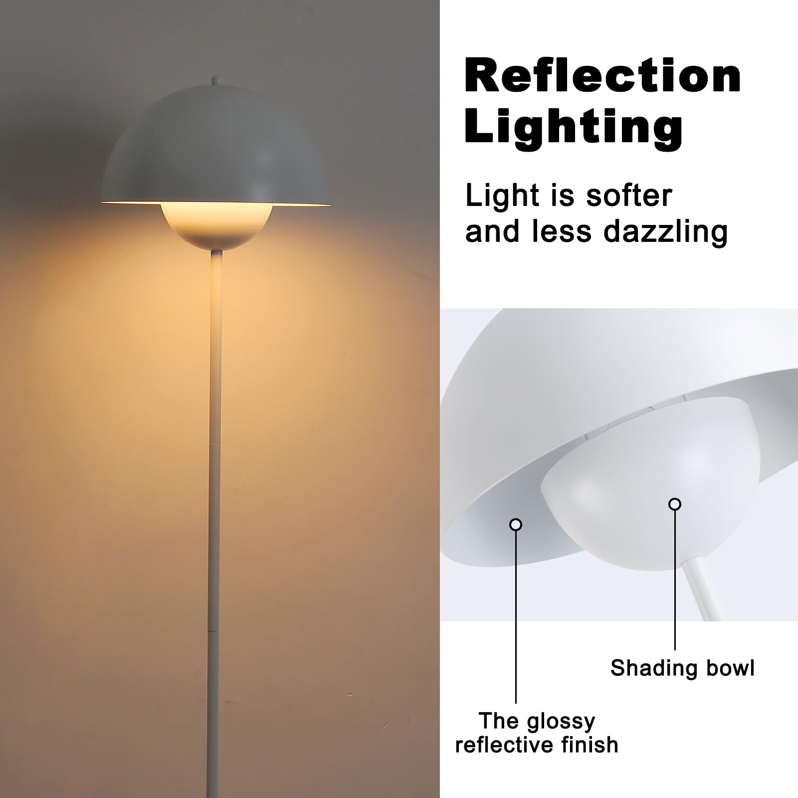 COSYLUX Modern Floor Lamp - Industrial Metal Shade, Tall Standing Design, Matte White, Perfect for Living Room, Bedroom, Office, Nursery