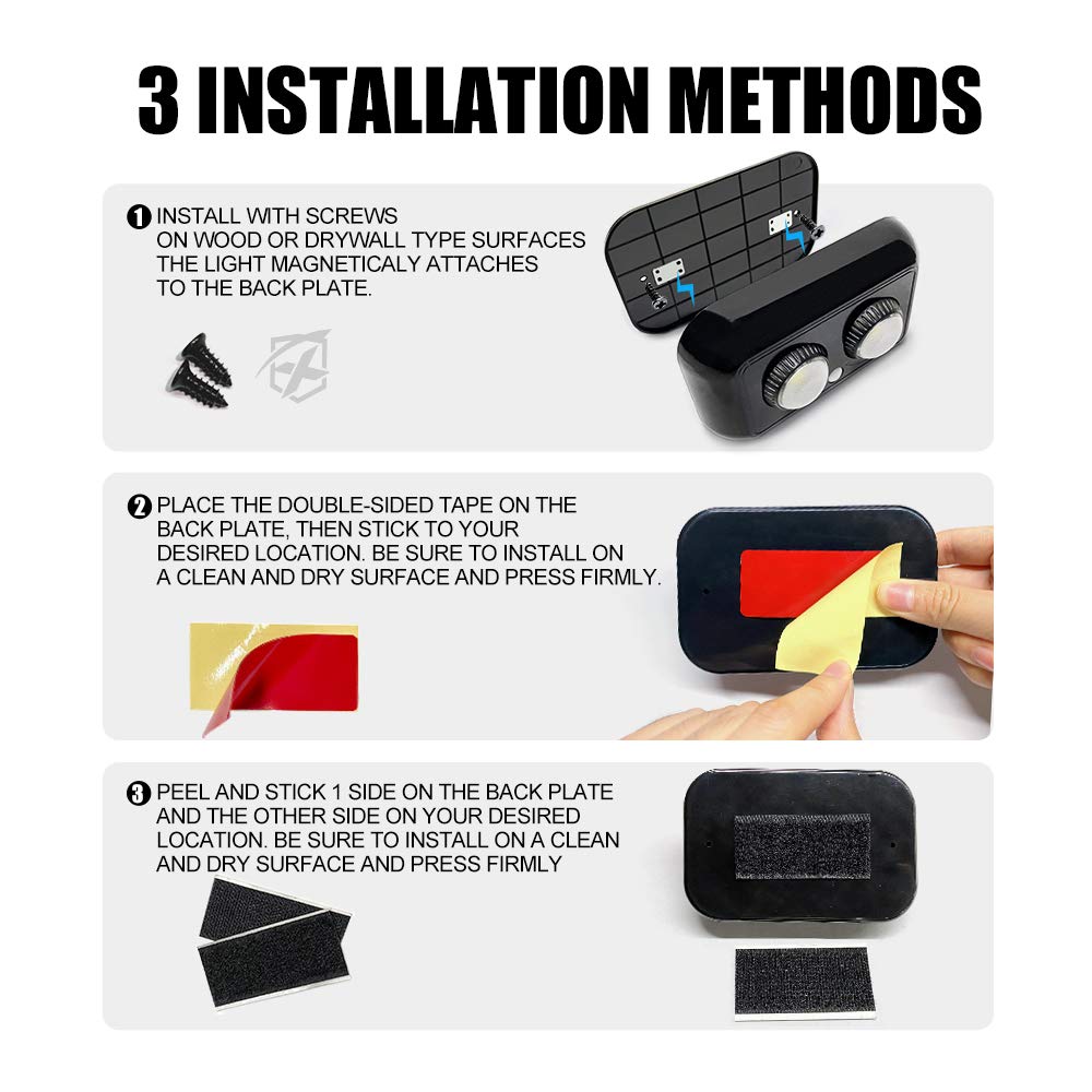 Xprite Gun Safe Light Kit with PIR Motion Sensor, 2PCS, Black, Model GSL-G1, Multi-Directional Lighting for Safes and Lockers