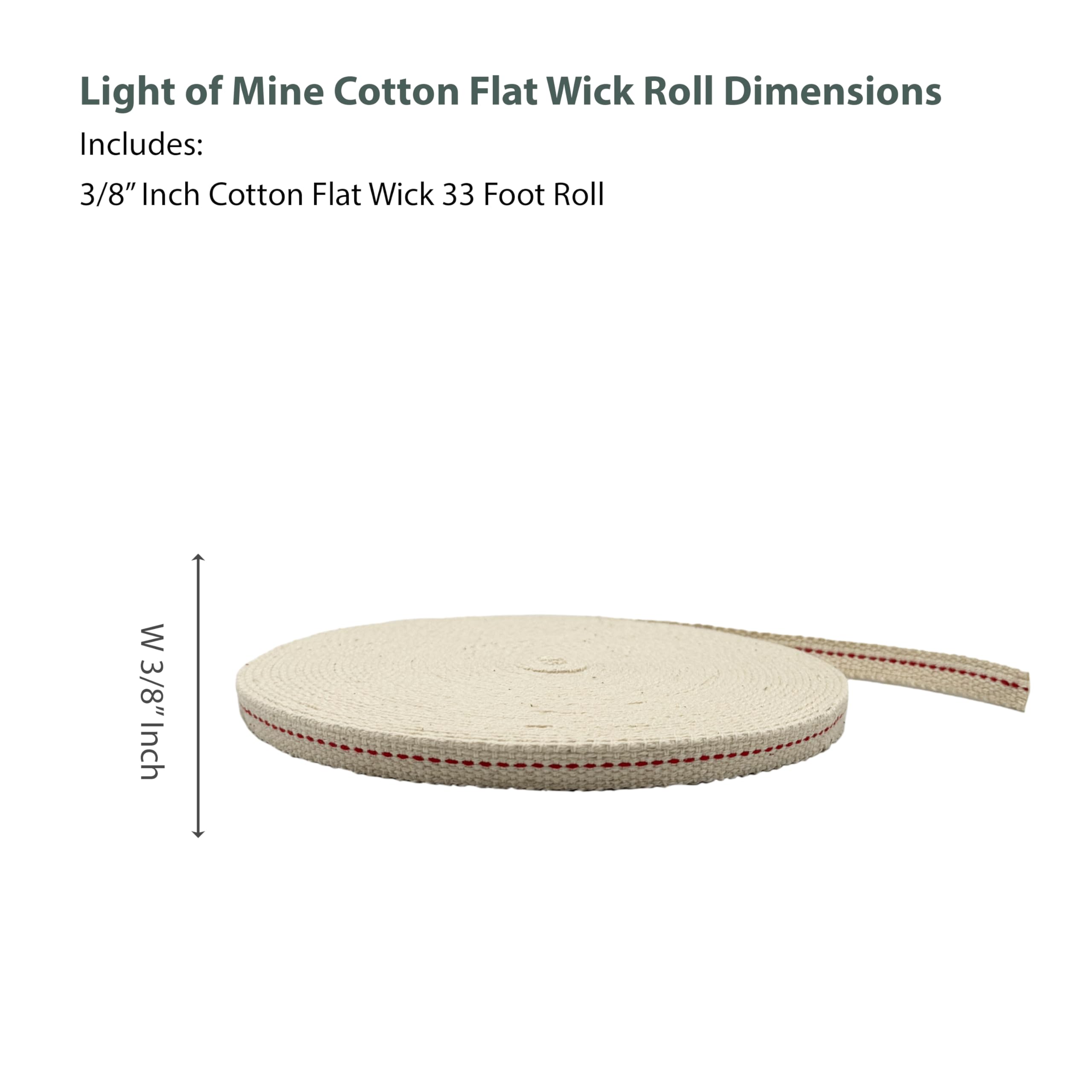 LIGHT OF MINE Cotton Flat Wick for Lanterns and Oil Lamps, 3/8in x 33 Roll, Model AX-AY-ABHI-114960