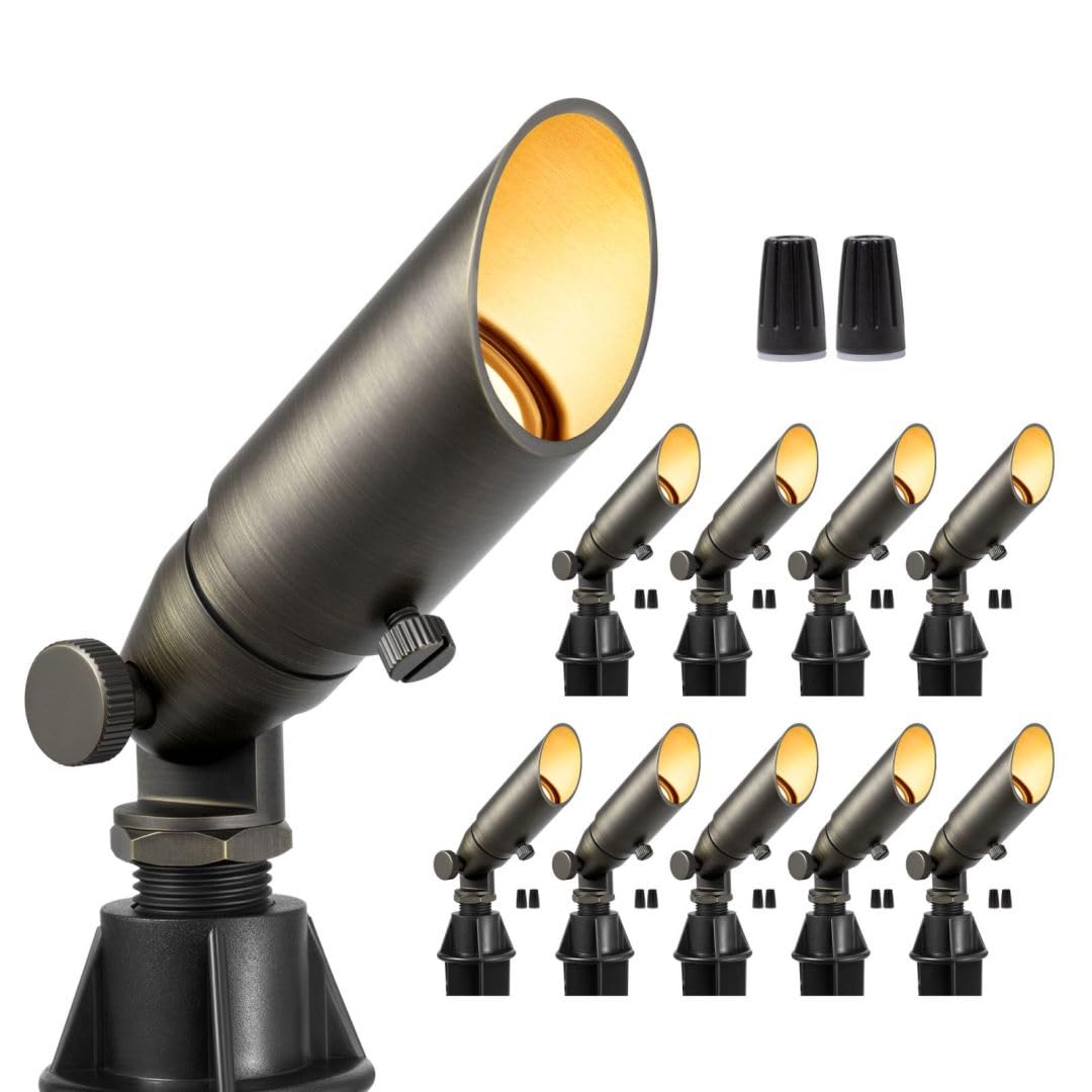 Gardenreet Low Voltage Spotlight - Low Lumen Outdoor Light Fixture 12V AC/DC Hardwired, Brass Landscape Lights LED Weather Proof