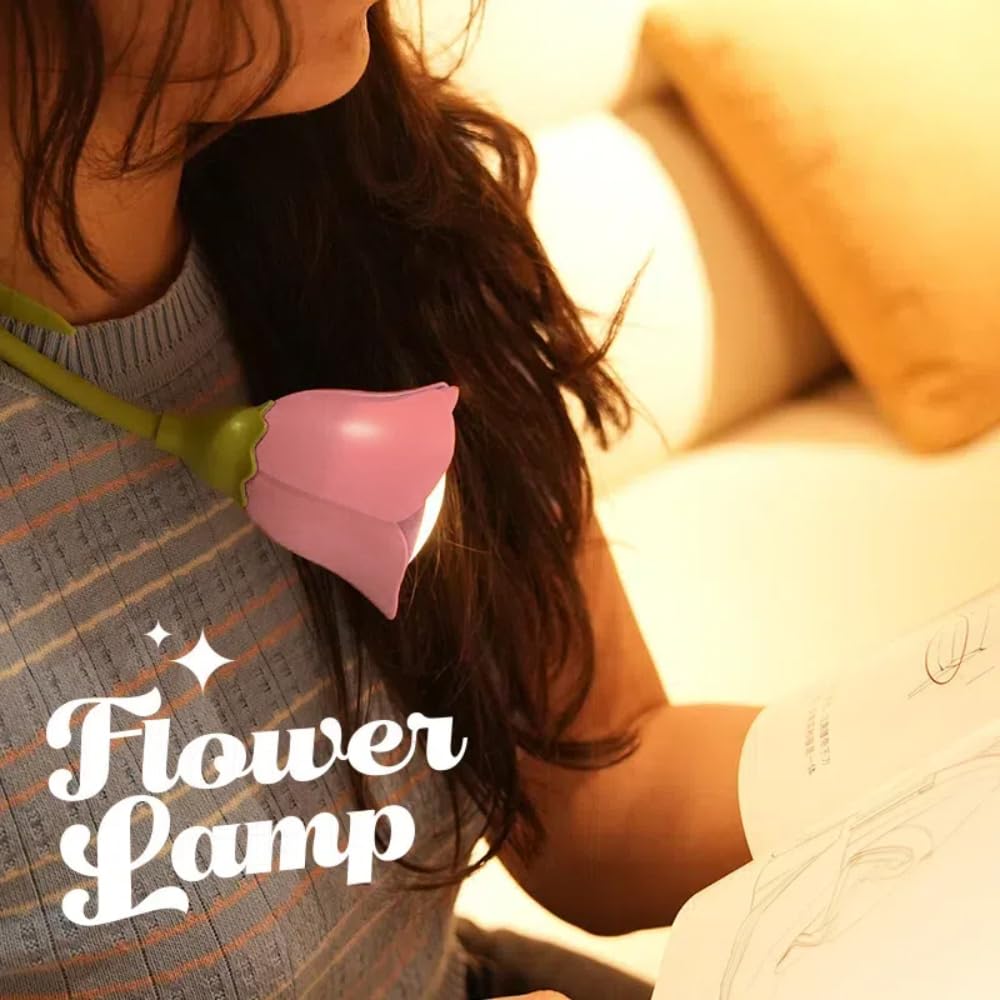 magical JD Rechargeable LED Flower Lamp, 3-Colour Dimming Night Light, Pink Rose, Model GL370A-1