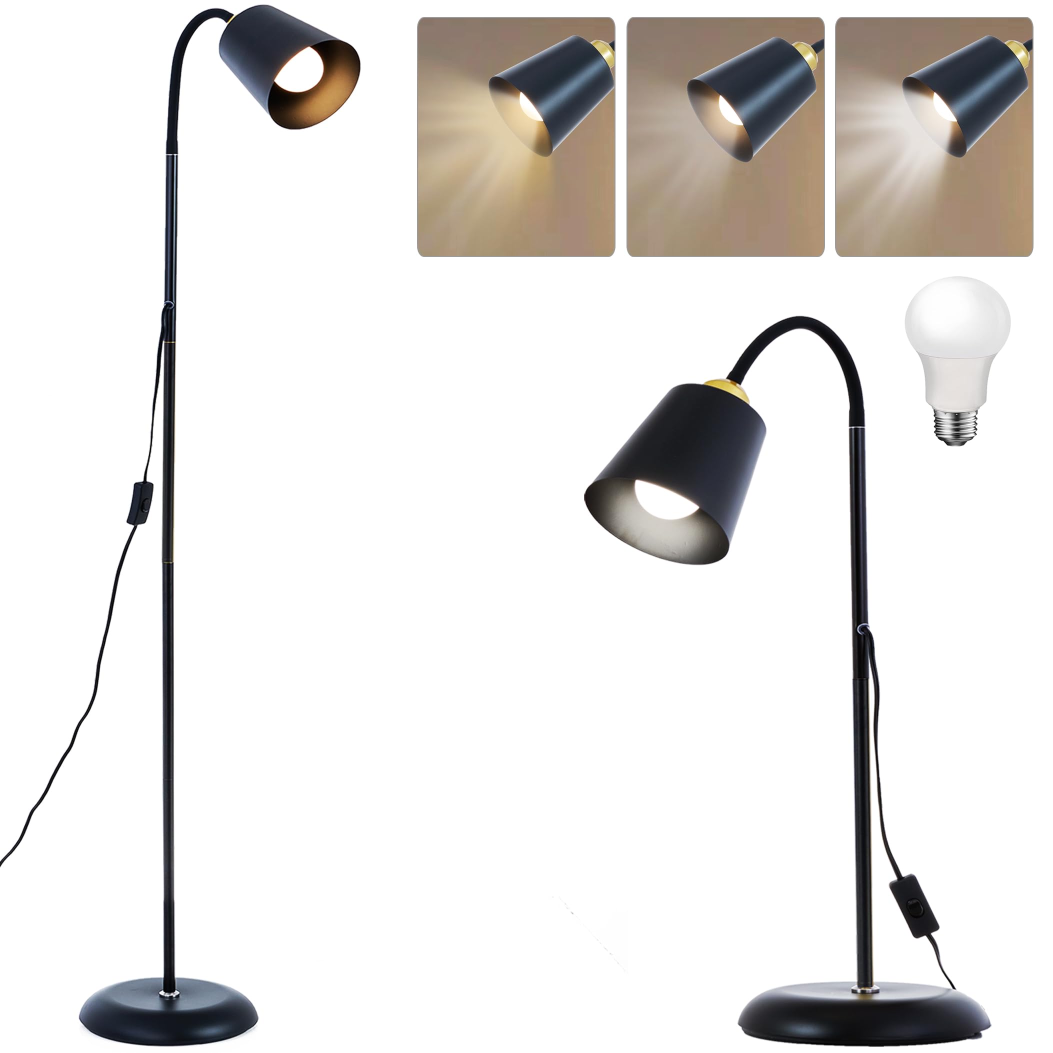 AoMck Floor Reading Lamp, Industrial Standing Lamps for Living Room with Adjustable Bendable, 2 in 1 Reading Table Lamps for Liv