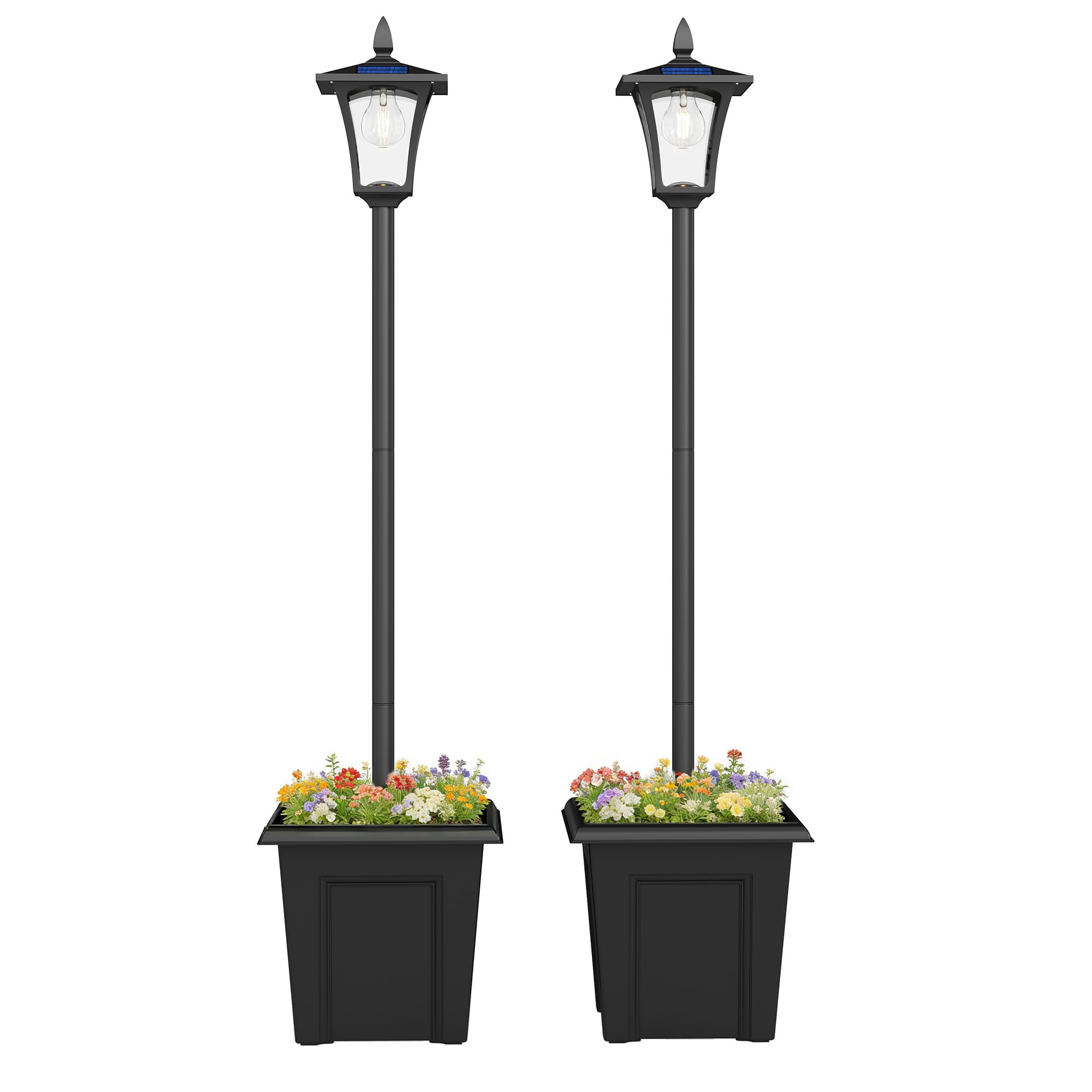 Outsunny 63 Solar Lamp Post Lights 2 Pack, Waterproof LED Solar Light Posts with Planter, Outdoor Lamps for Patio, Backyard, Pat