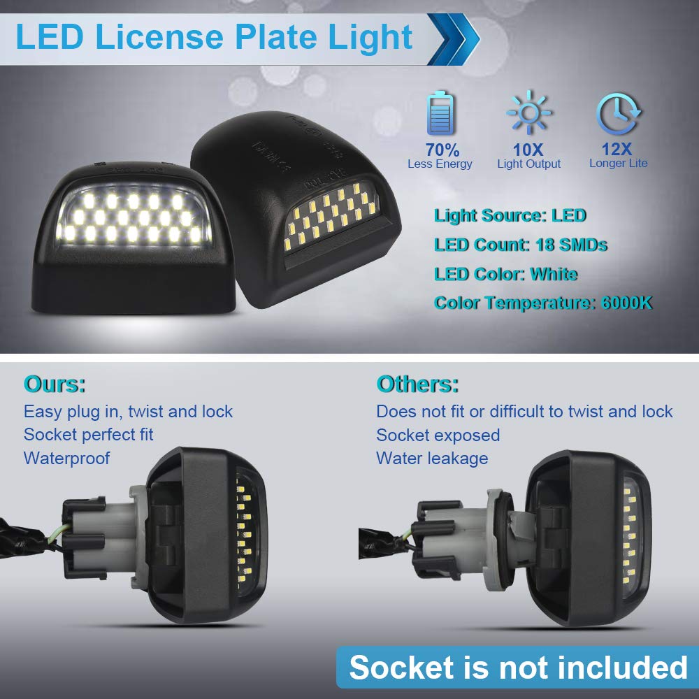 MbuyDIY LED License Plate Light Lamp Assembly, Black Housing, 6000K White, Compatible with 1999-2013 Chevy/GMC, Pack of 2