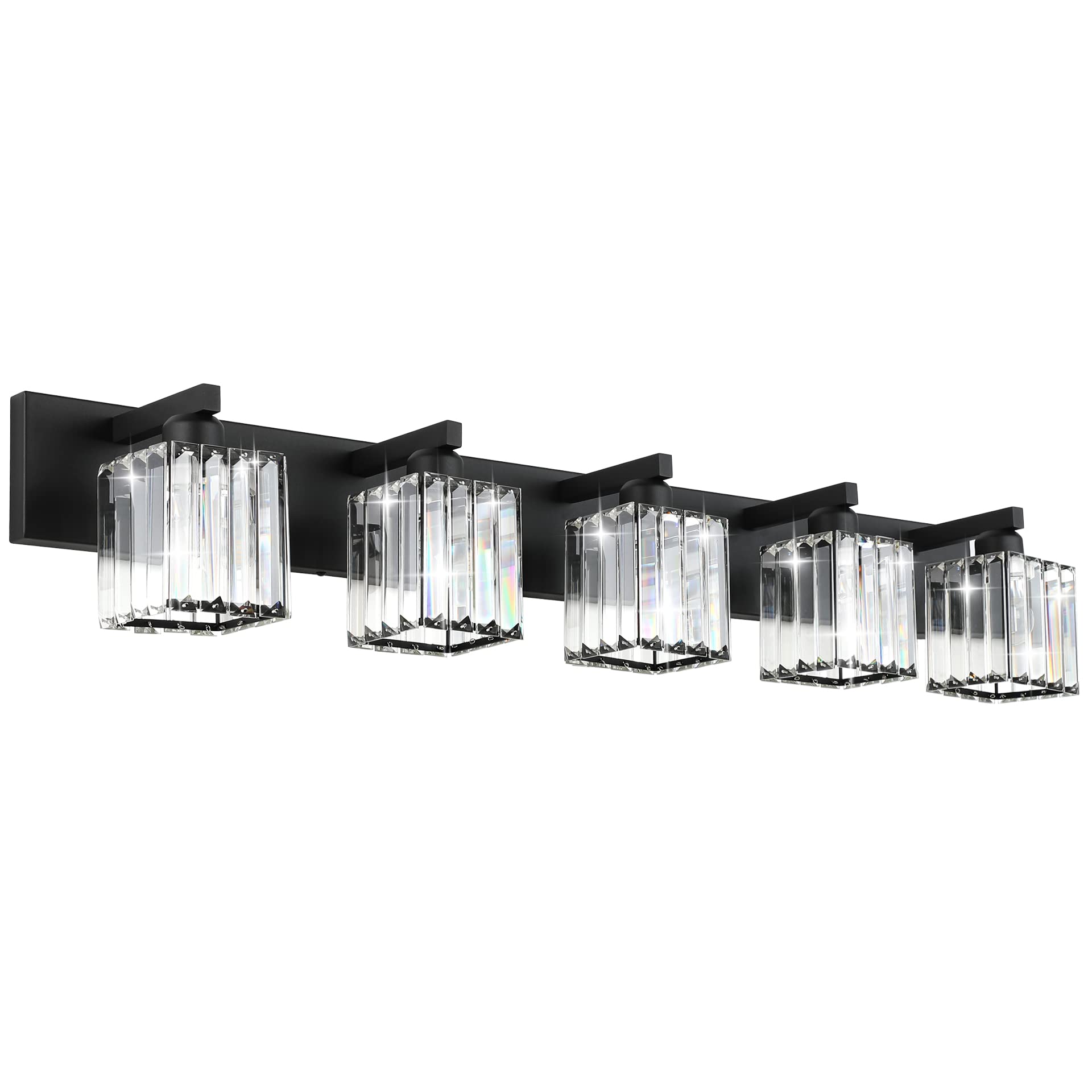 Aipsun 5-Light Bathroom Vanity Light, Black Aluminum Crystal Fixtures, Model 8461