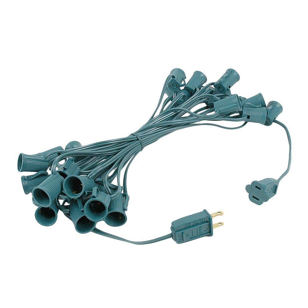 Novelty Lights C9 White Ceramic Outdoor Christmas String Light Set - 25 Ft, Green Wire, Opaque Bulbs, Model C9-SET-GW-CR-WH