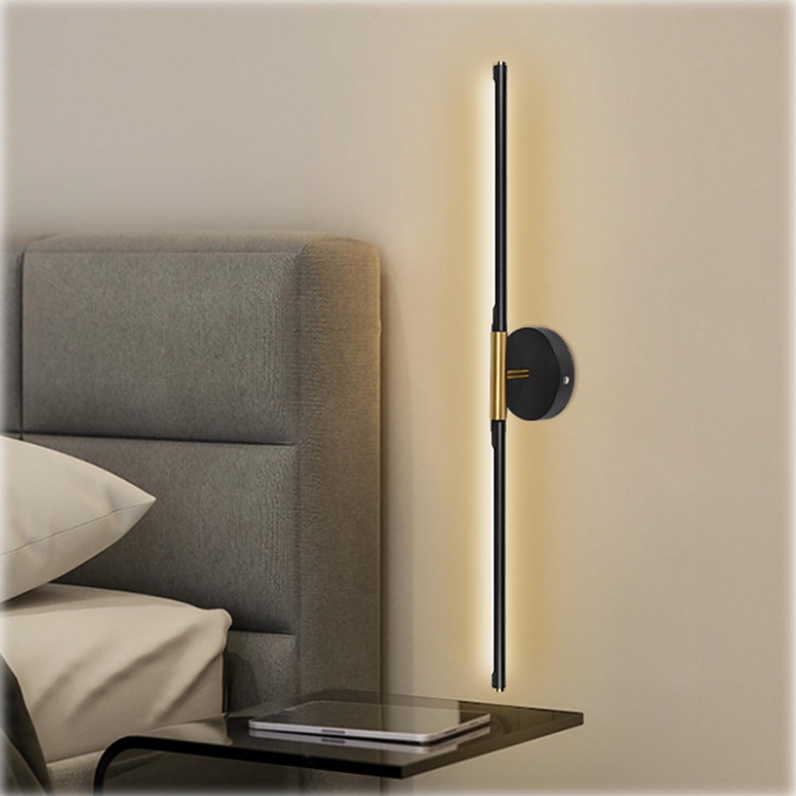 TaoFiaCo Battery Operated Wall Sconces, 360Rotate Wireless Rechargeable Wall Sconces with Remote Control, Black Gold, Dimmable, 