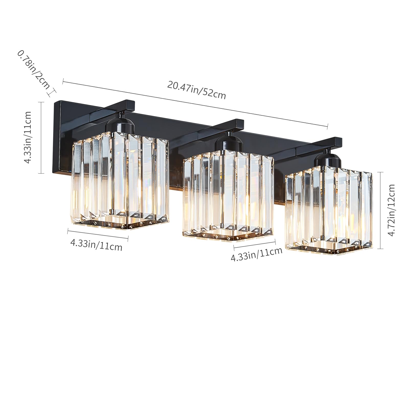 FDPBY Bathroom Vanity Light 3-Light Plating Black Crystal Wall Fixture Model 002
