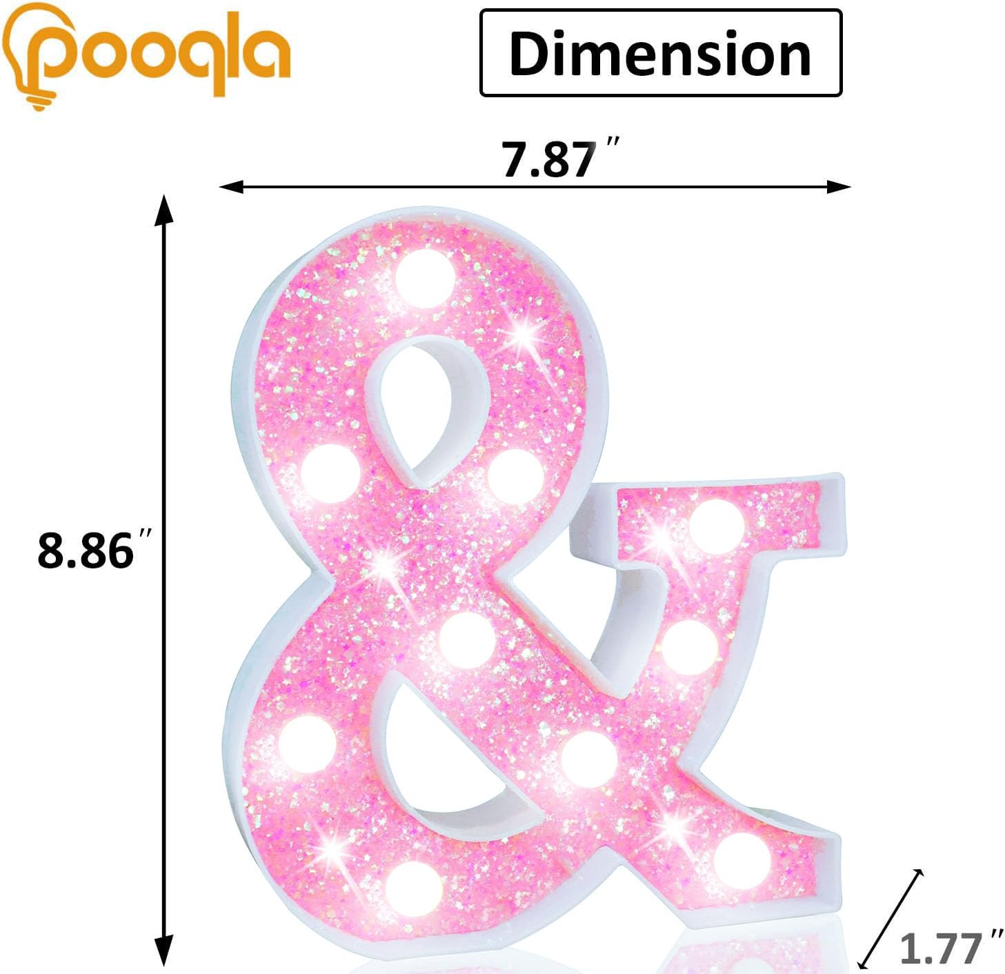 Pooqla Led Marquee Letter Lights  Light Up Letters Glitter Letter Sign Girls Gift  Battery Powered Night Light Pink Birthday Party Room Wedding Christmas Girls Bedroom Dorm Decoration  Cool White &