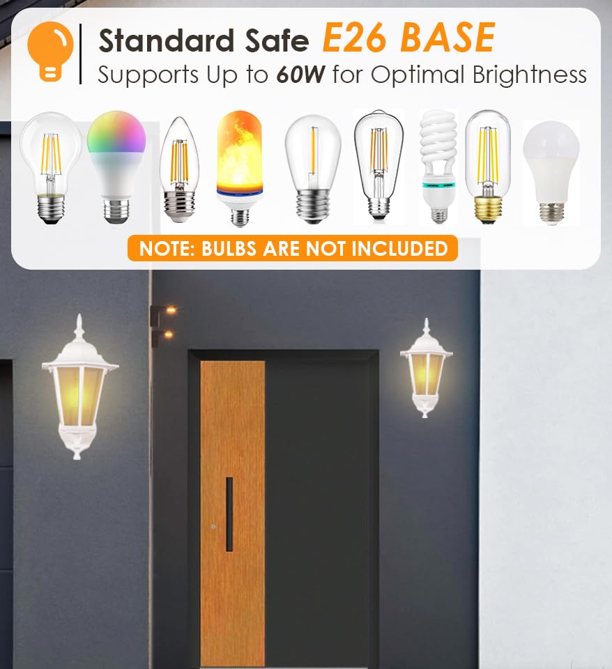 GRUENLICH Outdoor Wall Lantern, Aluminum Sconce, Waterproof, E26 Base, 14 Inch, White Finish, 2 Pack, Model GR-WL003-WT-2PK