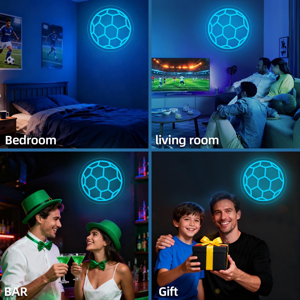 Soccer Neon Sign  Dimmable Led Neon Lights For Wall Decor  Football Neon Signs Usb-Powered  Sports Neon Signs For Room Bedroom Decor Unique Gift For Teen Boys & Soccer Fans(Ice Blue)