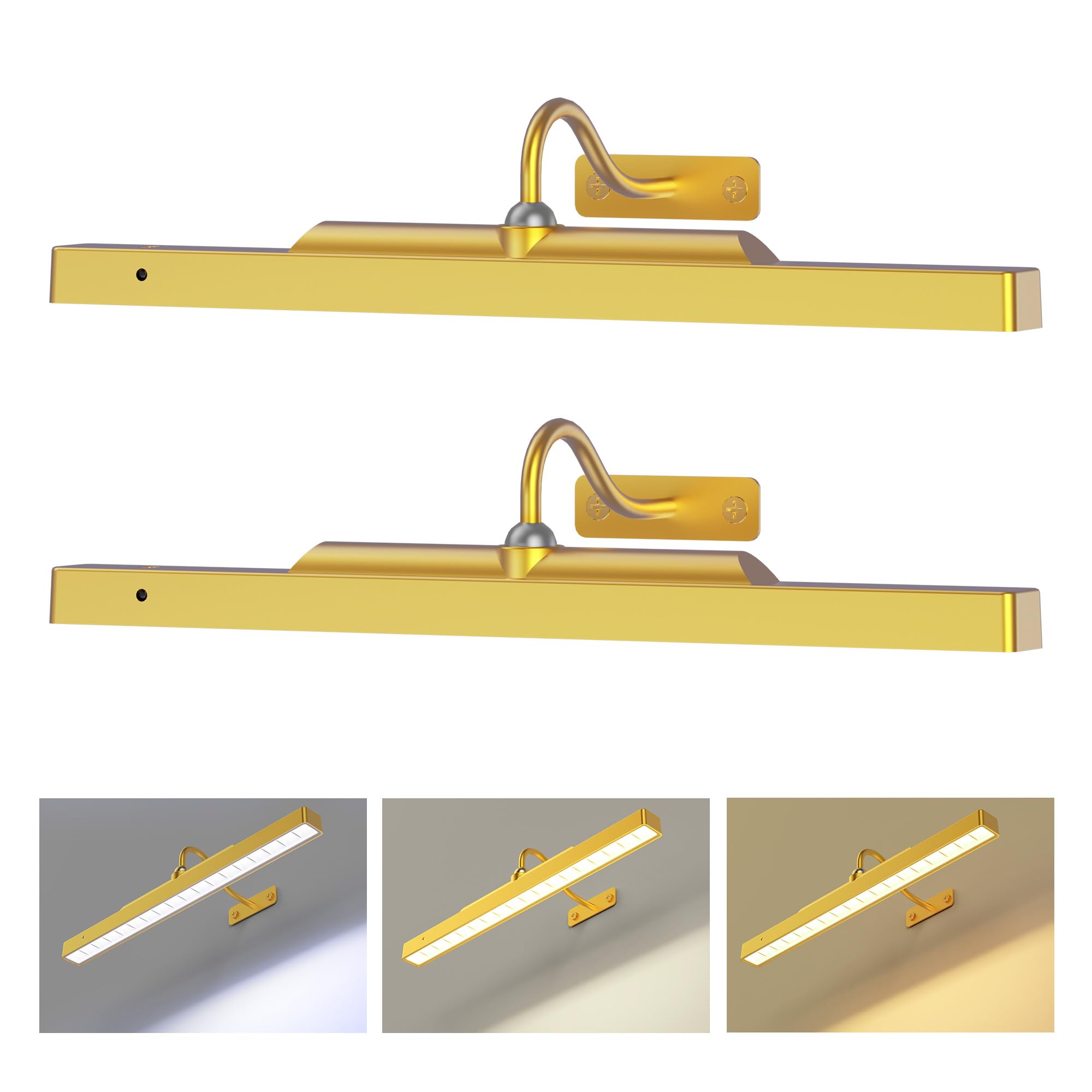 Craftersmark Picture Light Gold 2Pack, 5000mAh Battery Opertated Cordless Picture Lights for Wall, 16in CCT Dimmable with Touch 
